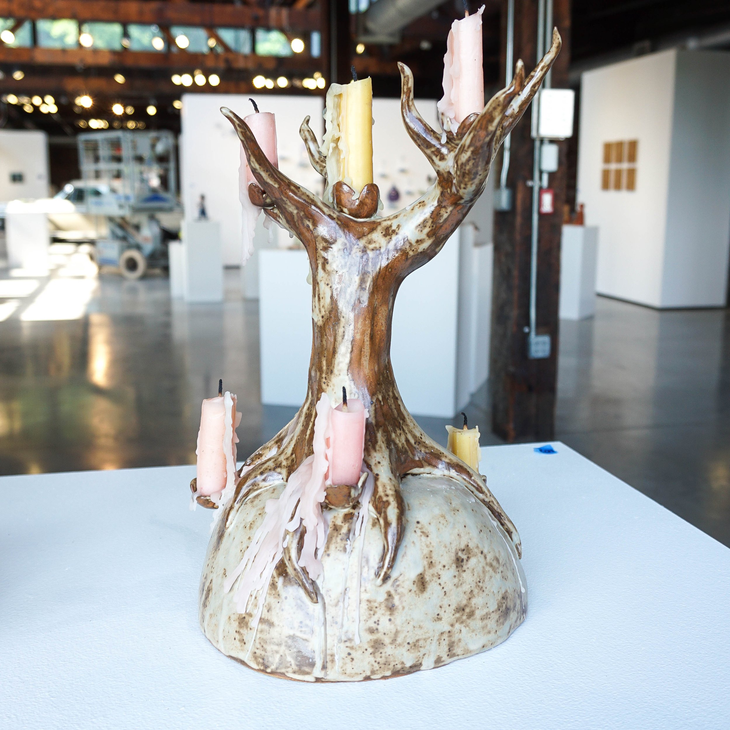 Zoey McLeod, "Splotchy Brown Tree with Multi Candles"