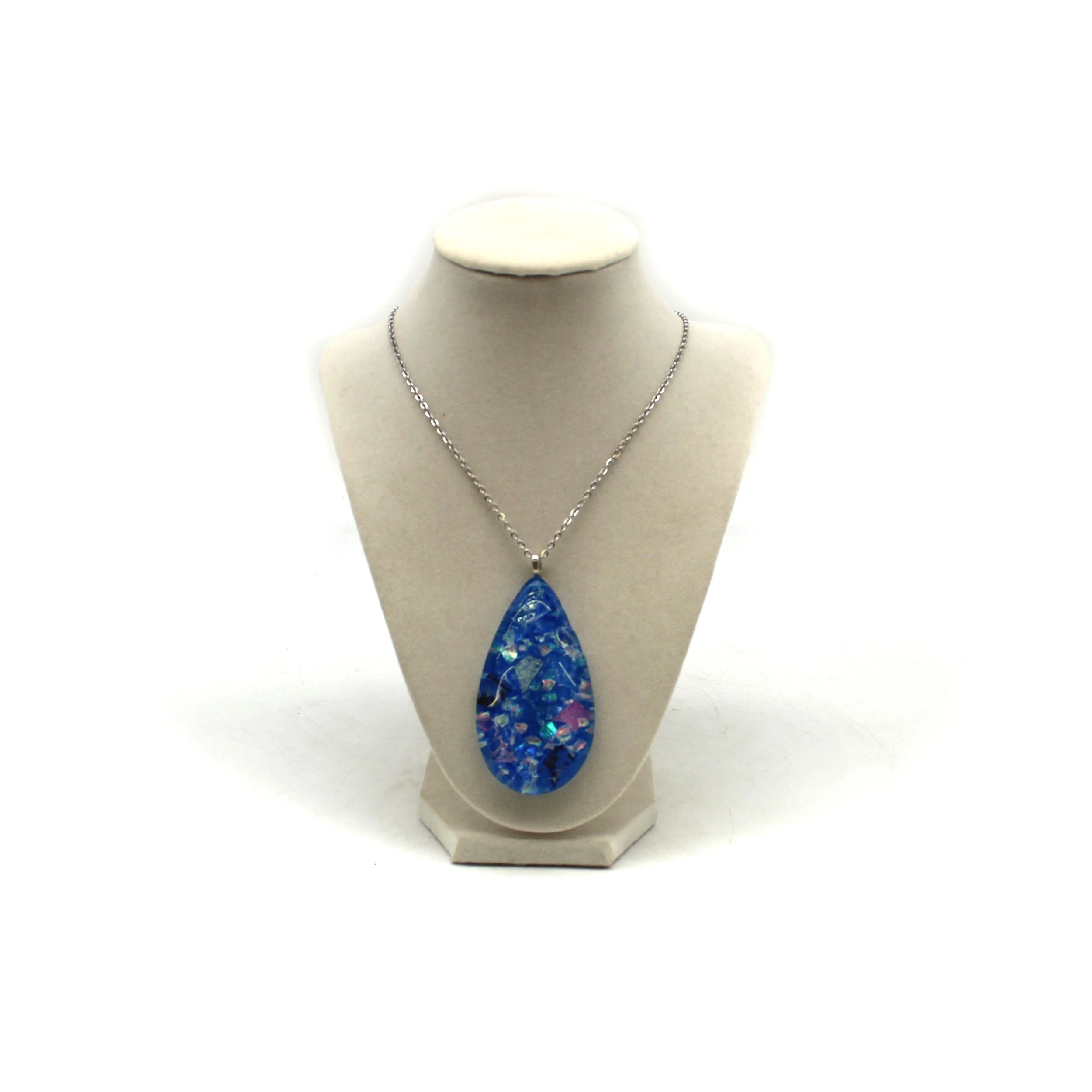 Large Dichroic Blue Teardrop Necklace