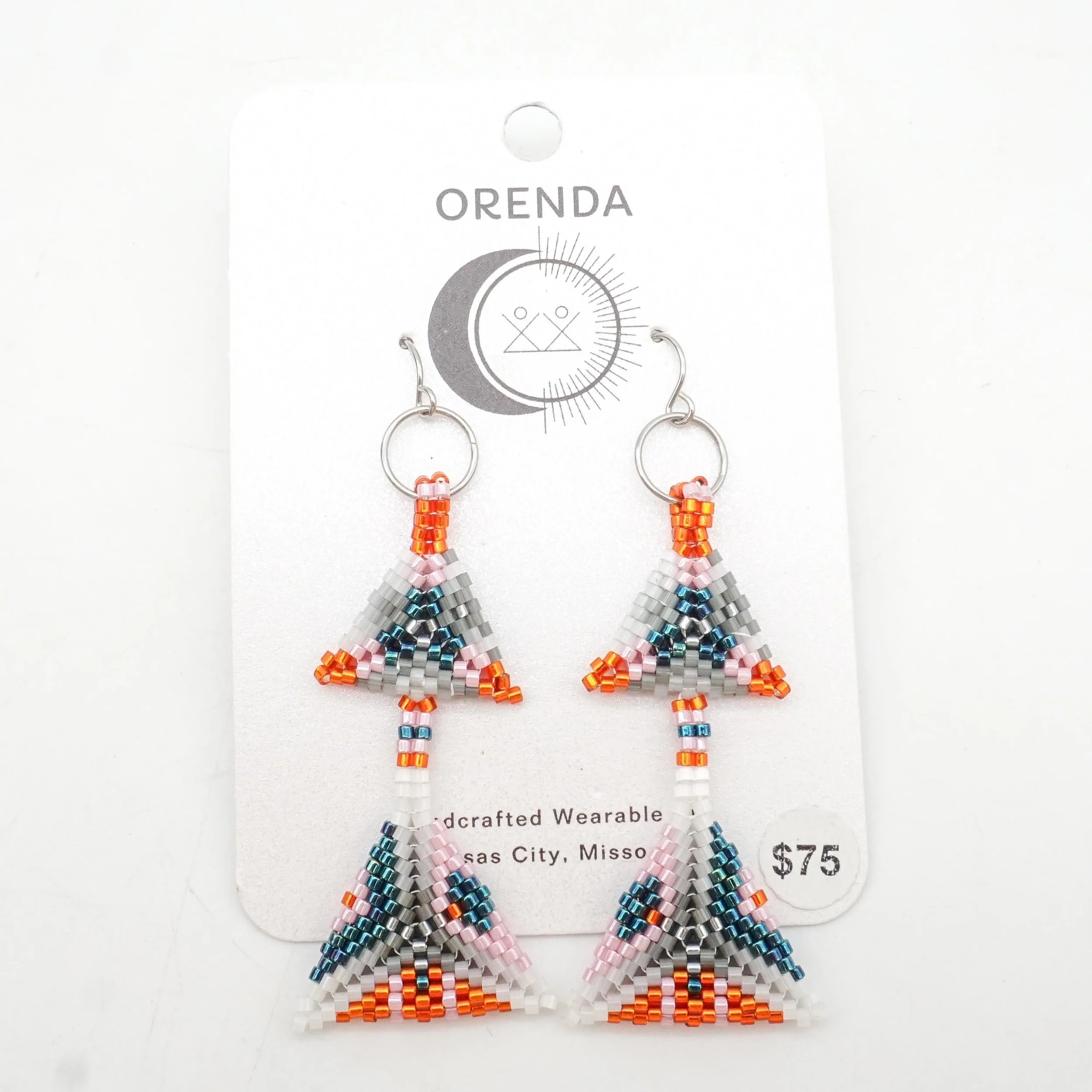 Double Triangle Earrings - Green & Peach