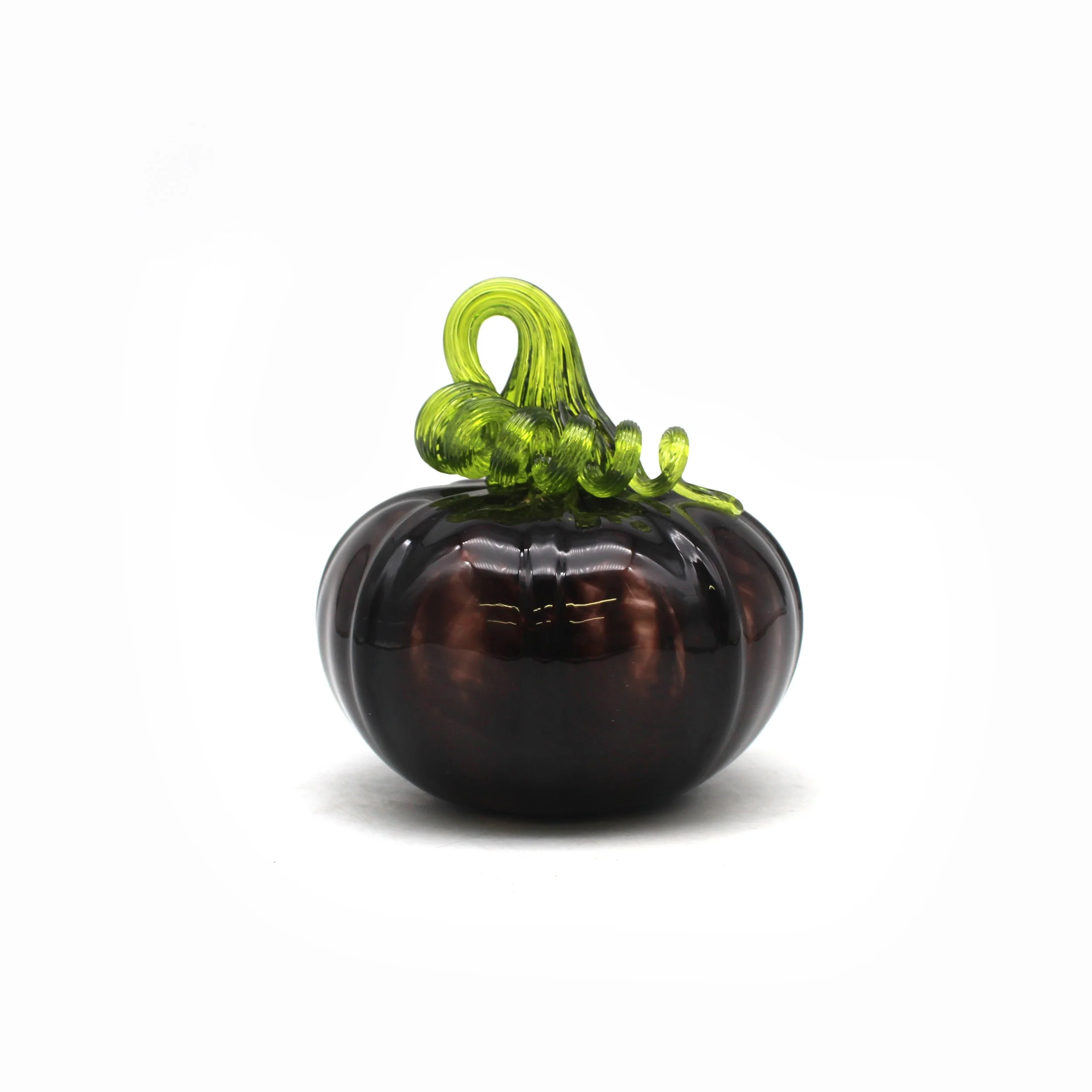 Glass Pumpkin - Black with Green Stem