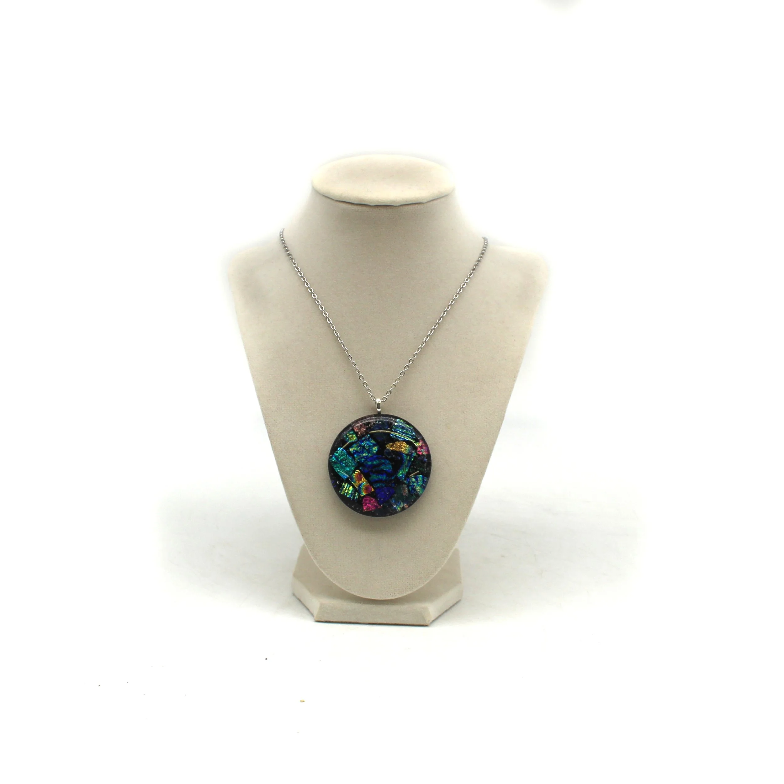 Large Dichroic Black Round Necklace