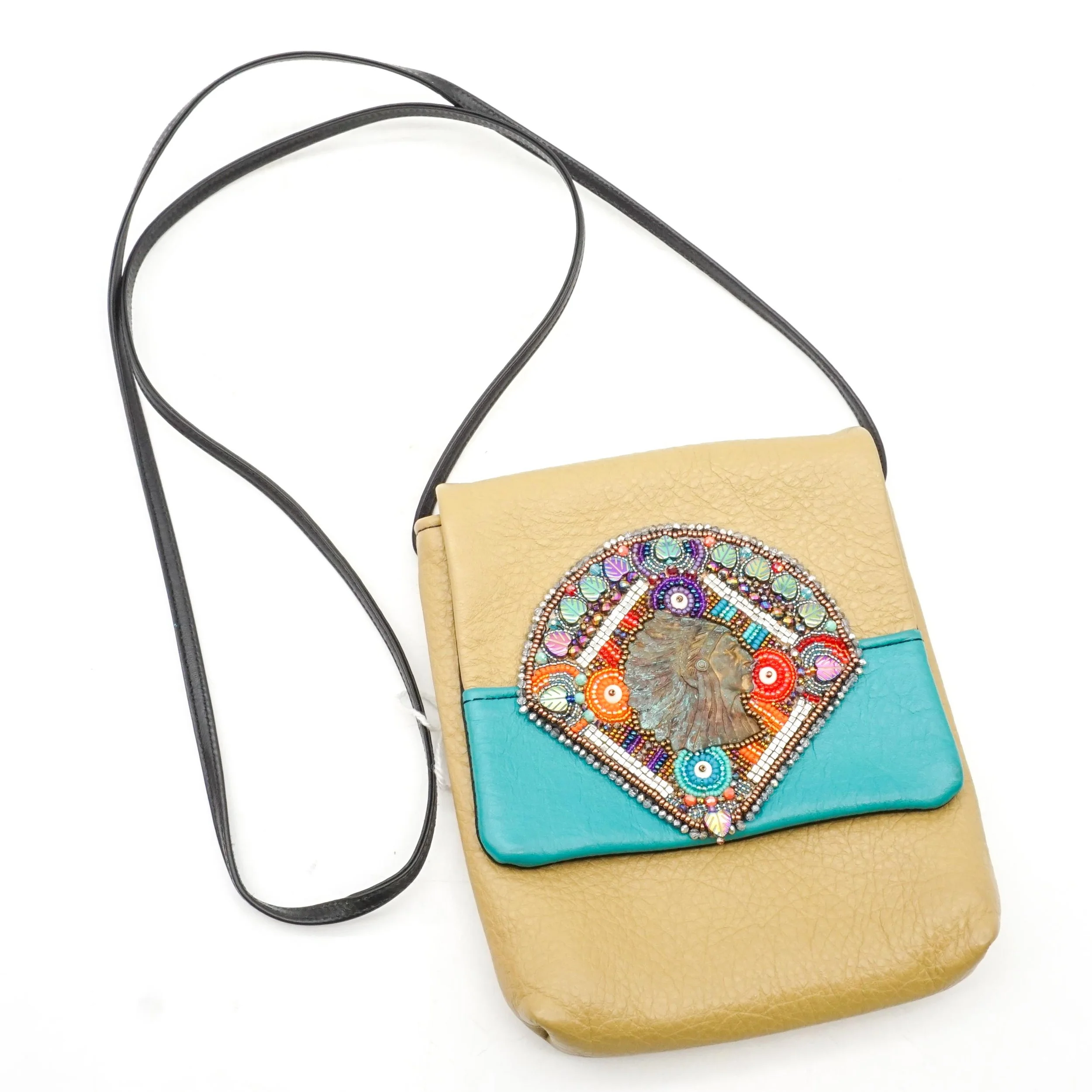 Leather Purse with Beaded Front