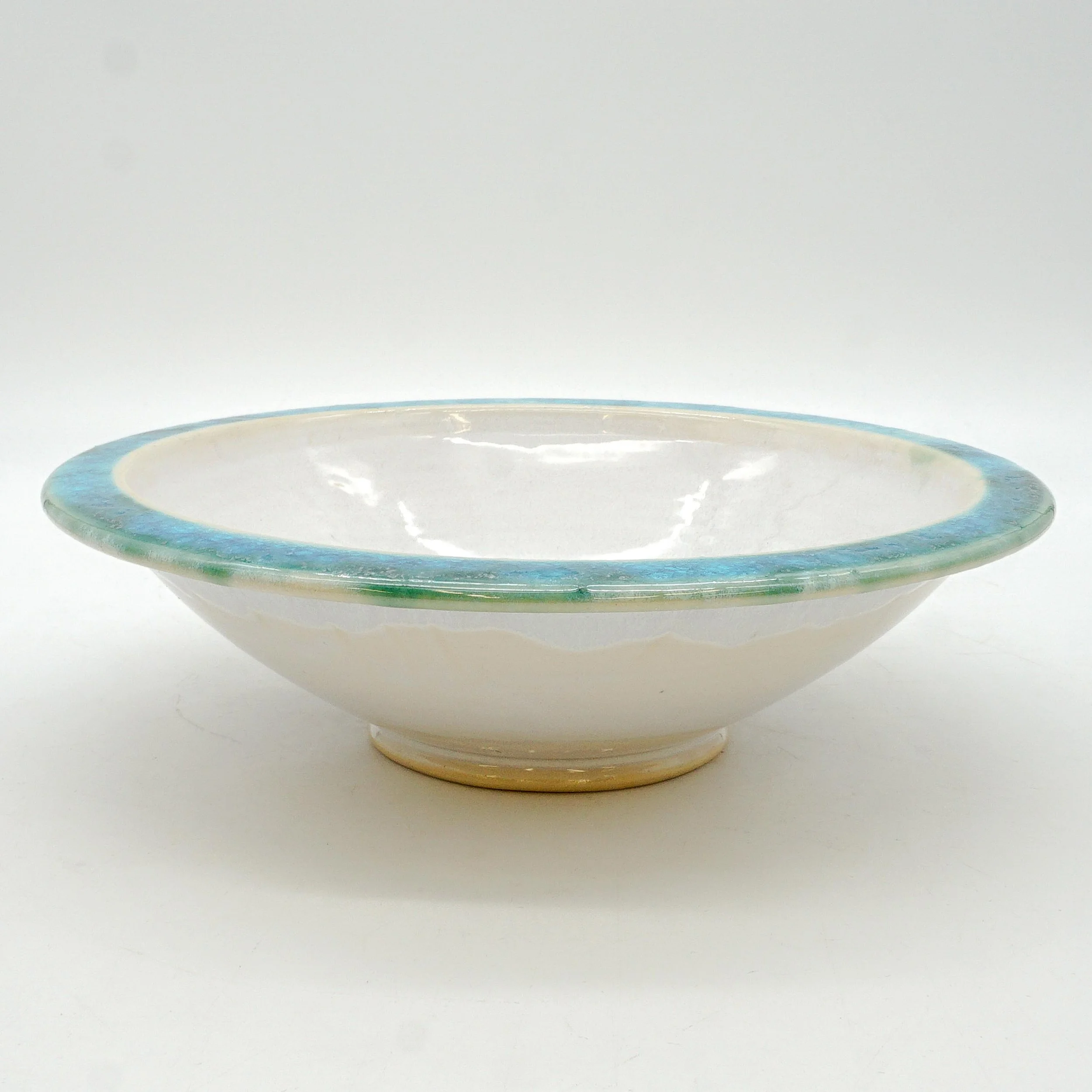 White Blue Glassy Rimmed Bowl