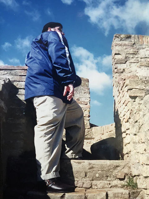 Beardy's "journey to the top" - Torre Grossa - San Gimignano, Italy. Photo by Karen Gasparick, 1999.