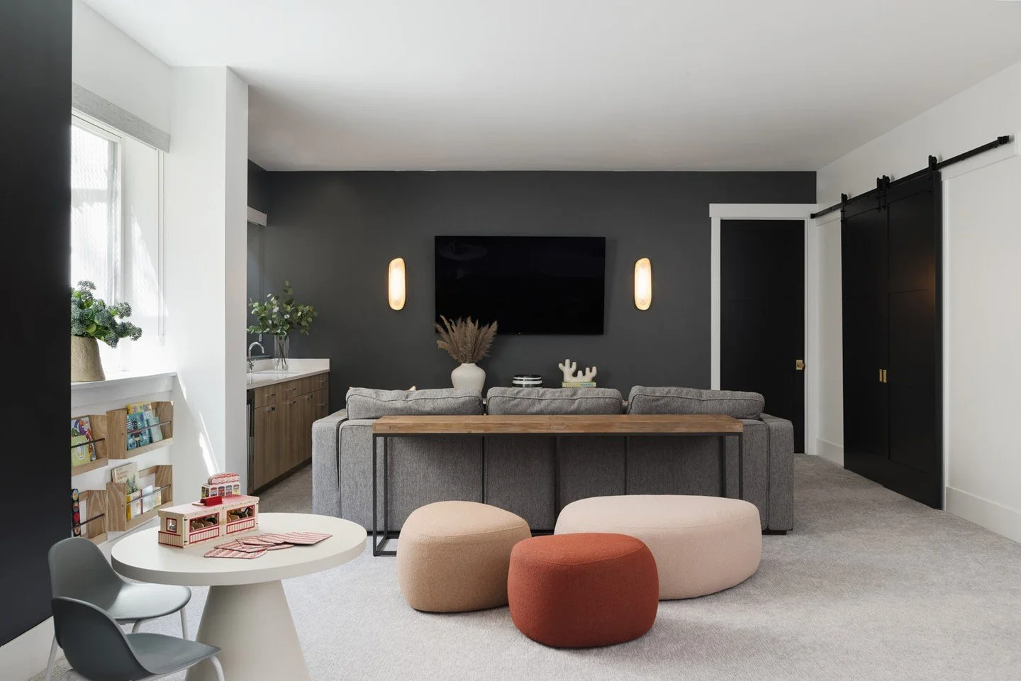 Where color and whimsy meet restraint. The forever challenge of combining adult and kid spaces. Our approach - using playful forms and thoughtful shapes keep this shared kid&ndash;adult space feeling elevated (and useful!)⁠
⁠
Photo: @kyliefitts⁠
⁠
#t