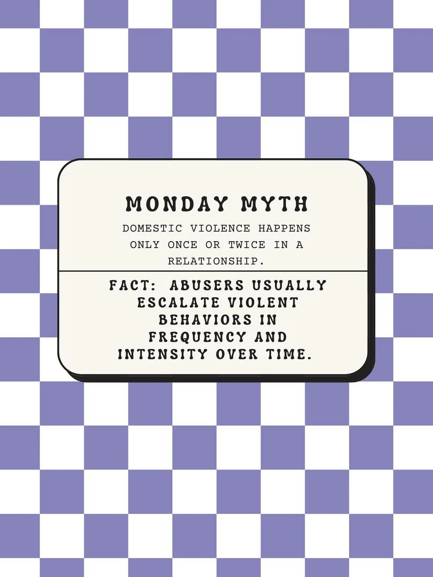 Time for another #MondayMyth in the month of October! This month, we&rsquo;re focusing on Domestic Violence Awareness. Escalation is a choice abusers make when they feel like they&rsquo;re losing control of the survivor or when they want to send a ve