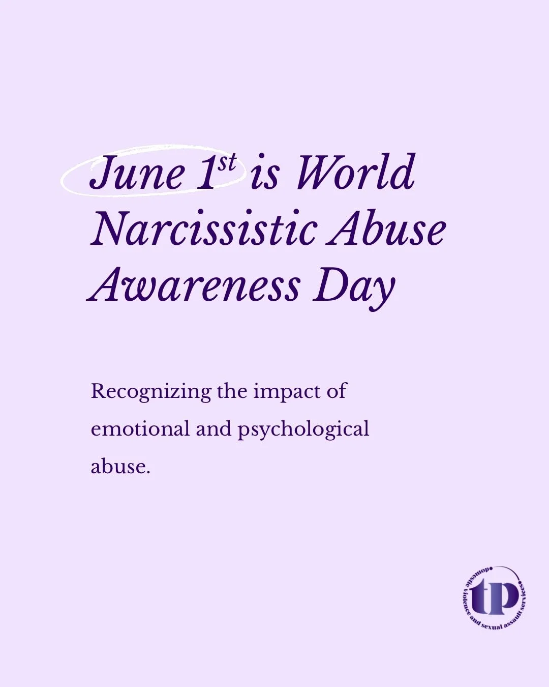 Today, on Narcissistic Abuse Awareness Day, we recognize a form of abuse that often goes unseen. 💜

While narcissistic abuse may not leave physical scars, their emotional and psychological impacts can be profound and long-lasting. Everyone deserves 