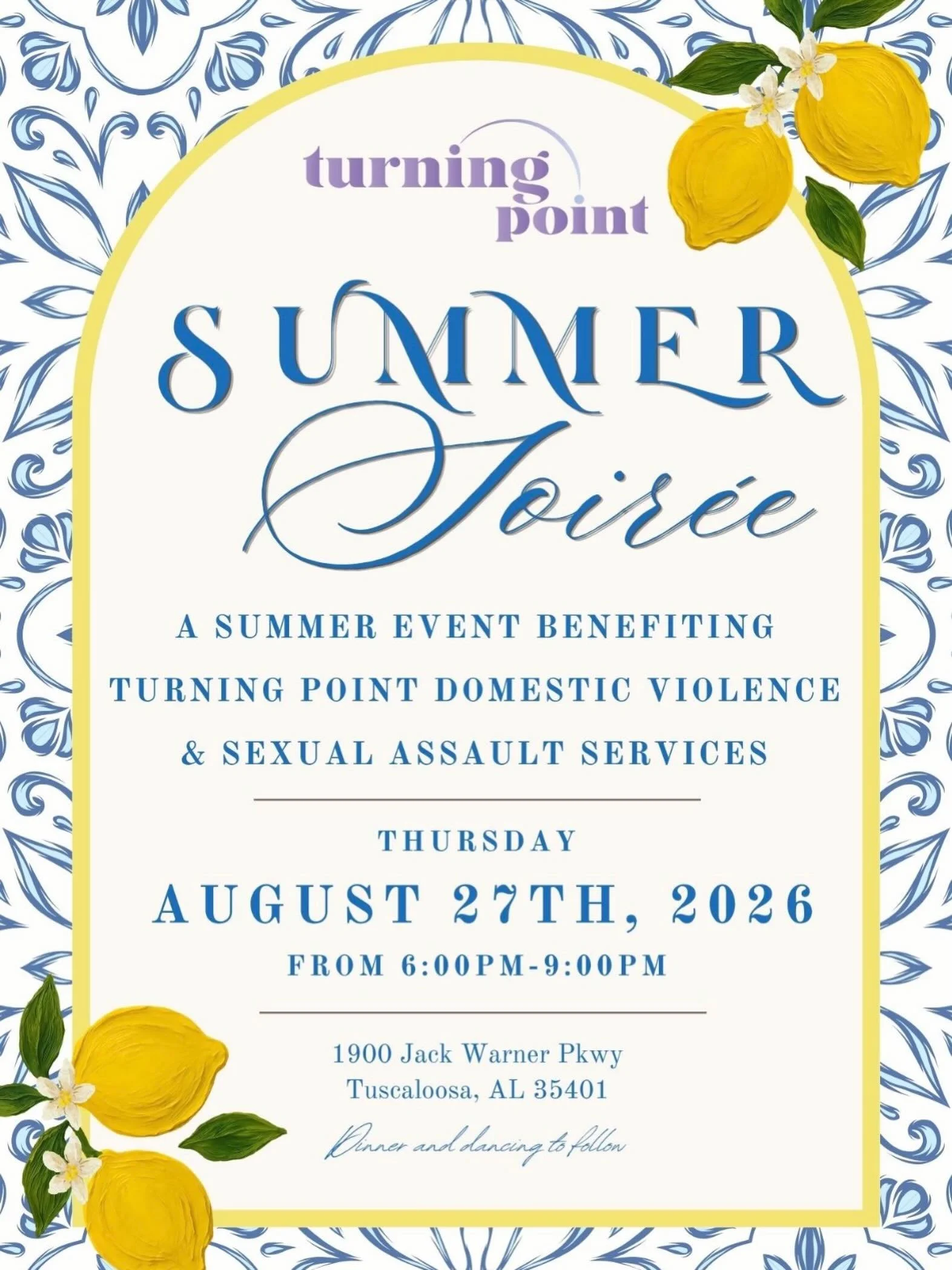 Turning Point&rsquo;s 2nd Summer Soir&eacute;e is set to take place on Thursday, August 27th from 6-9 pm at the Tuscaloosa River Market, and we would love for you to join us! 

The event is Dolce Vita inspired with elements of a sweet Italian summer.