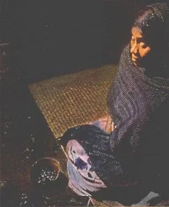 MEDITATING silently, Eva Mendez sits before her mushroom bowl. Though she ate twice as many mushrooms as the rest, she stayed calm and dignified, often lyrical in her exhortations, sometimes impatient when spirits did not come.