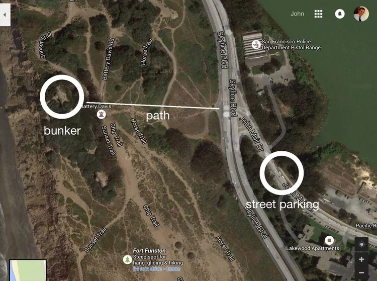 Path to Bunker for Suicide Club initiation (below white line)
