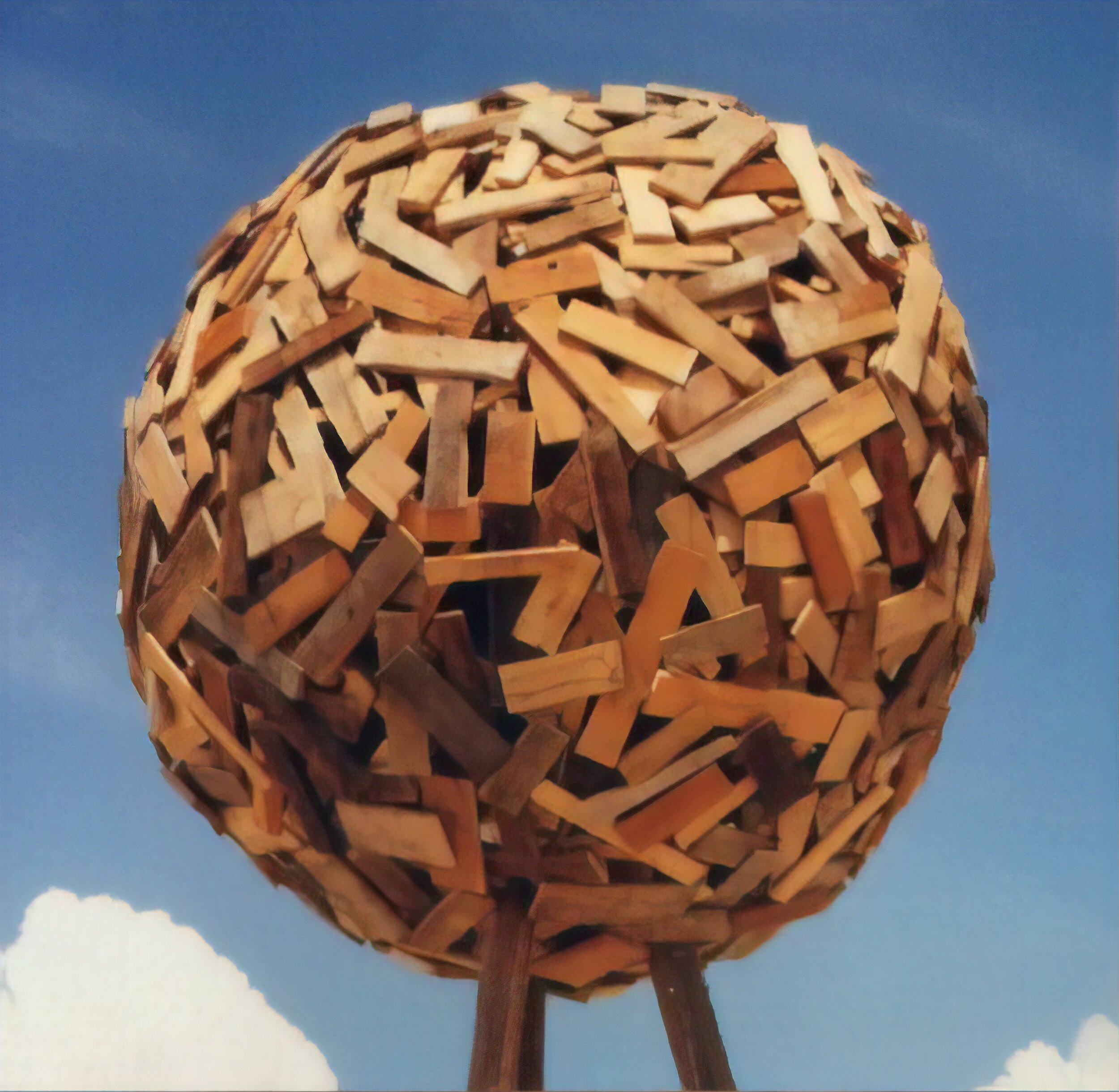  Orbicular Affect One of the four balls before burning with the Man.  Six foot diameter; made of wood scraps. 