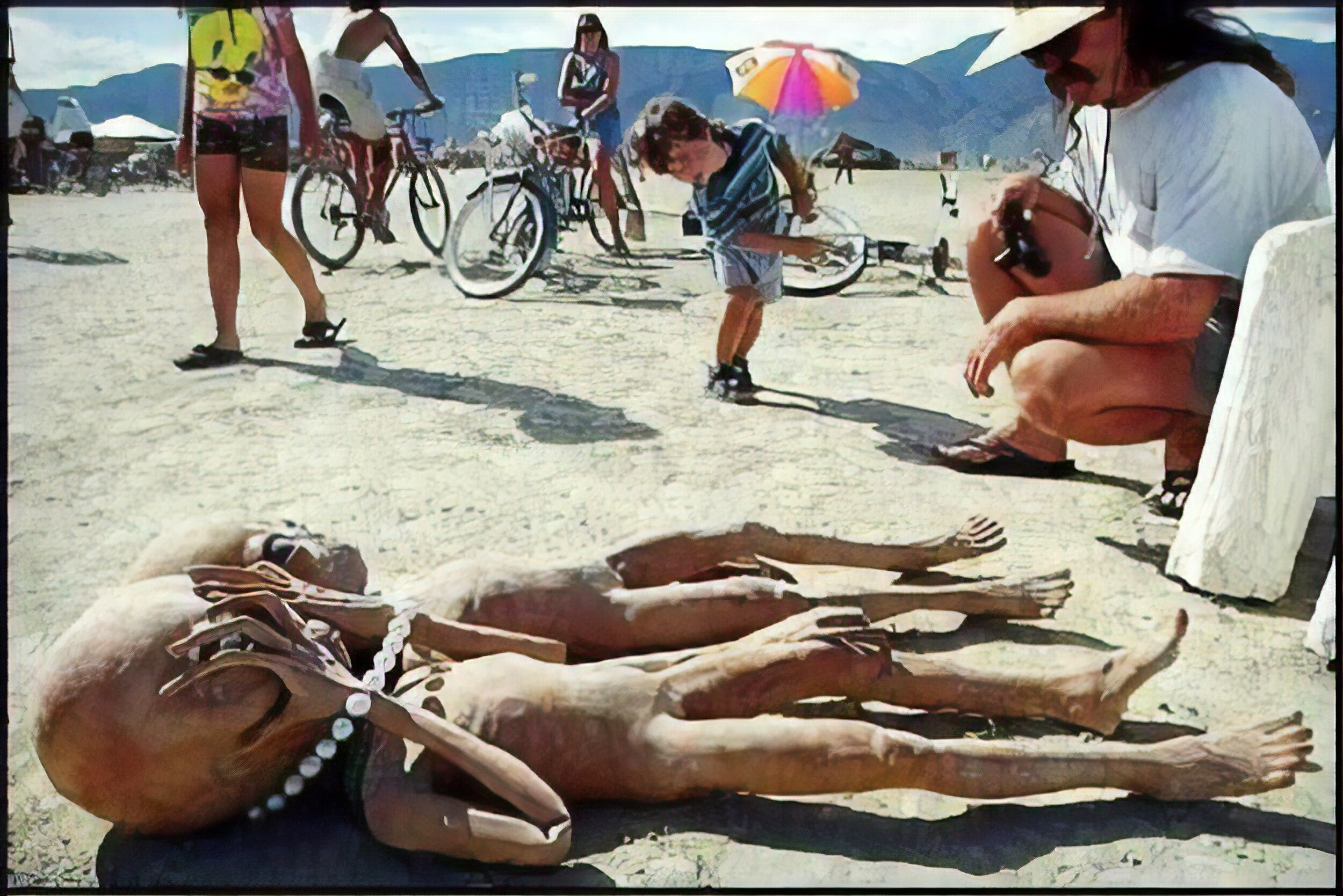 SICK: Crazy art was scattered all over the desert sand of the Black Rock Desert. These two ET-like dolls may have frightened more than they enjoyed.