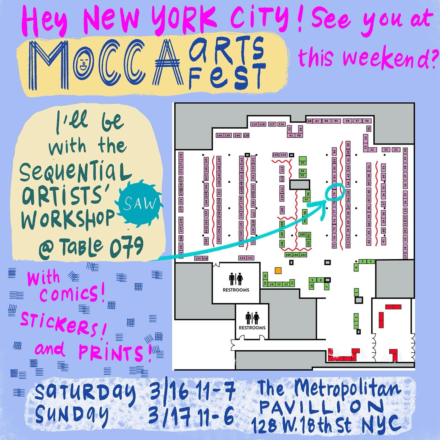 Are you planning on going to @soi128 MoCCAfest this weekend? Stop by and say hello to me and @comicsworkshop !