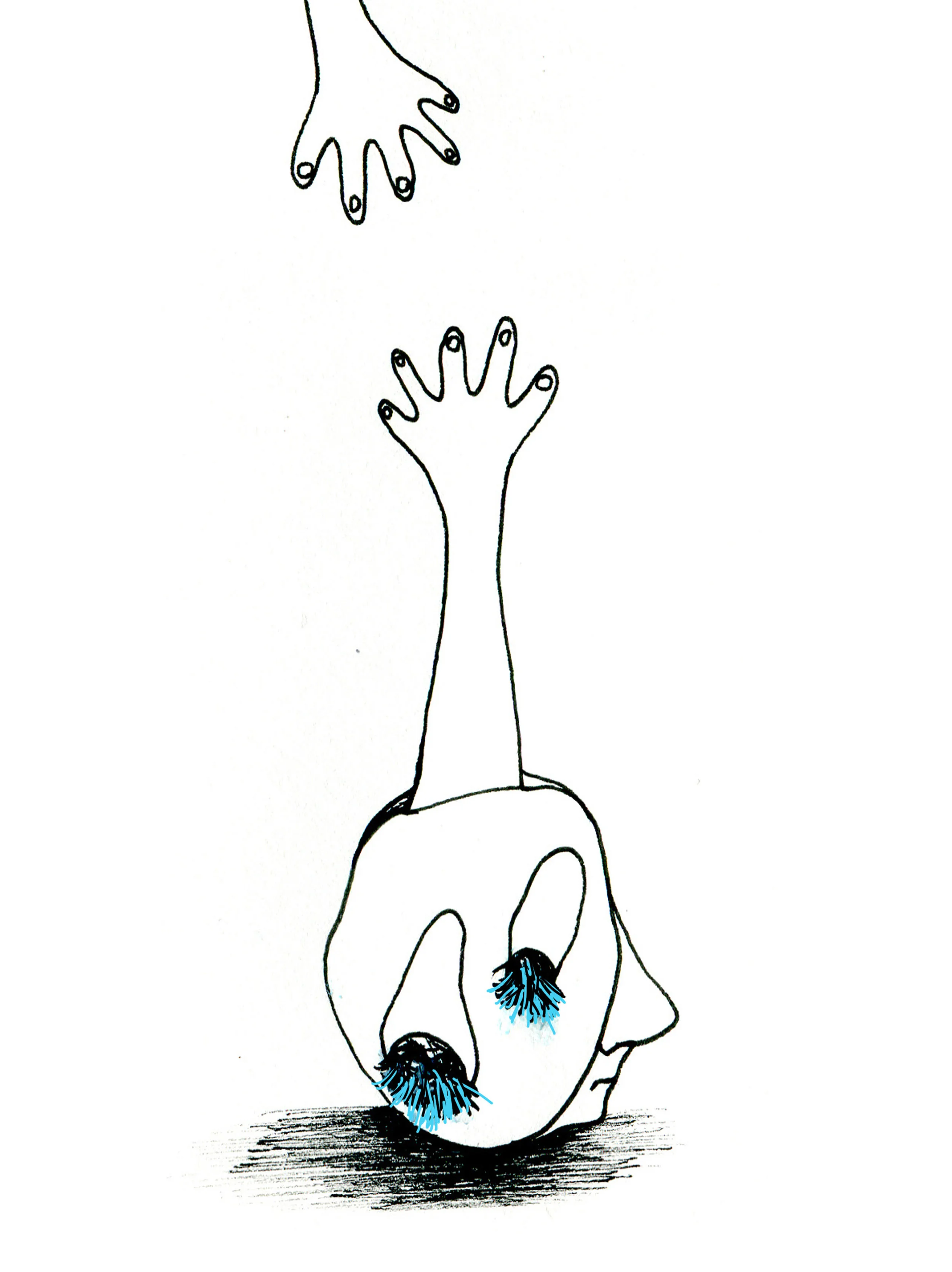 "High five à ma solitude"(série «Je tiens comme je peux! dessiné»), dessin, 2018, feutre, colorisation par logiciel, dimension variable.