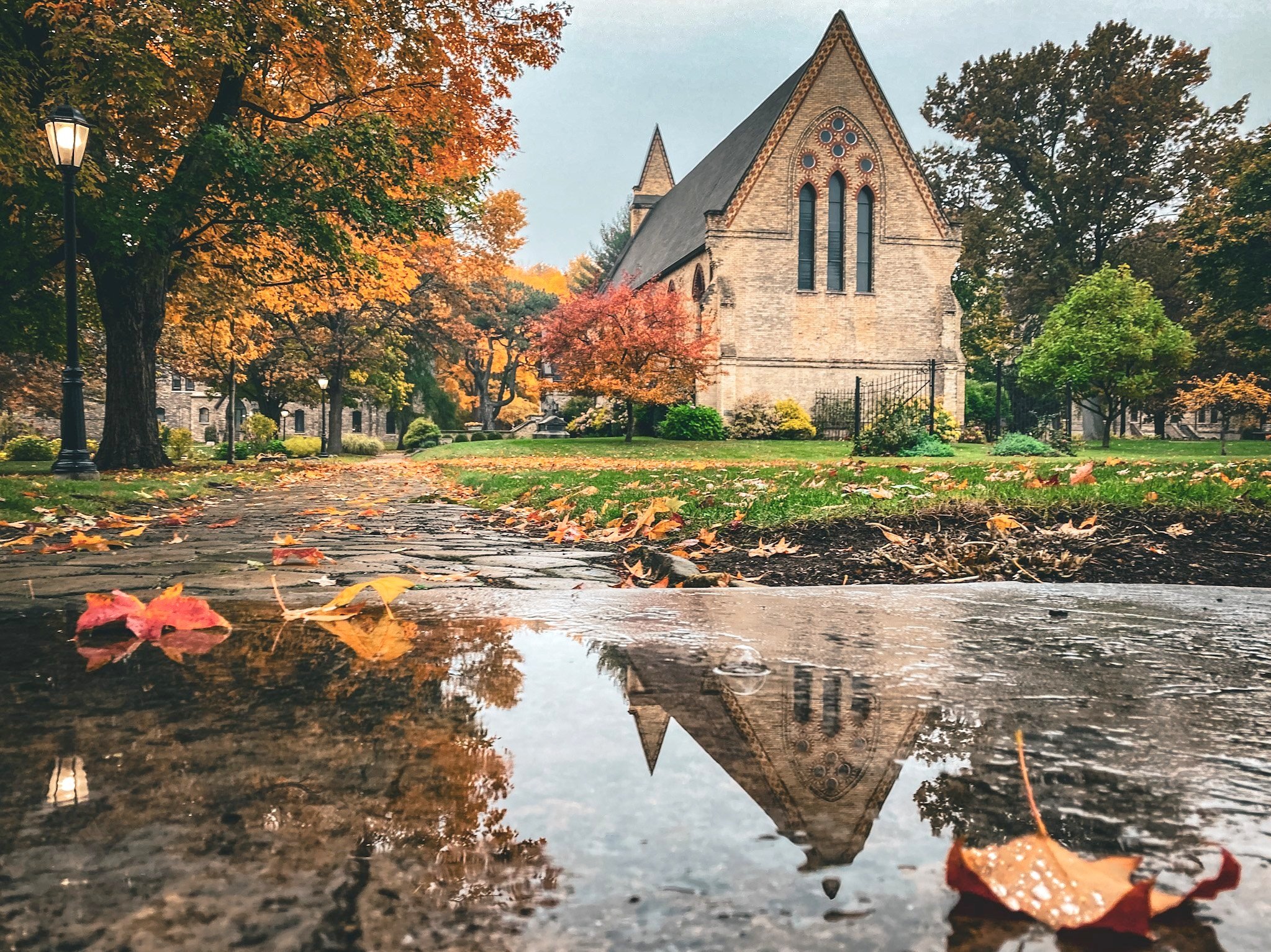 St. John's Chapel Reflecting in a Puddle with Autumn Leaves (Kelsey Lutcherhand) 10-25-2022.jpg