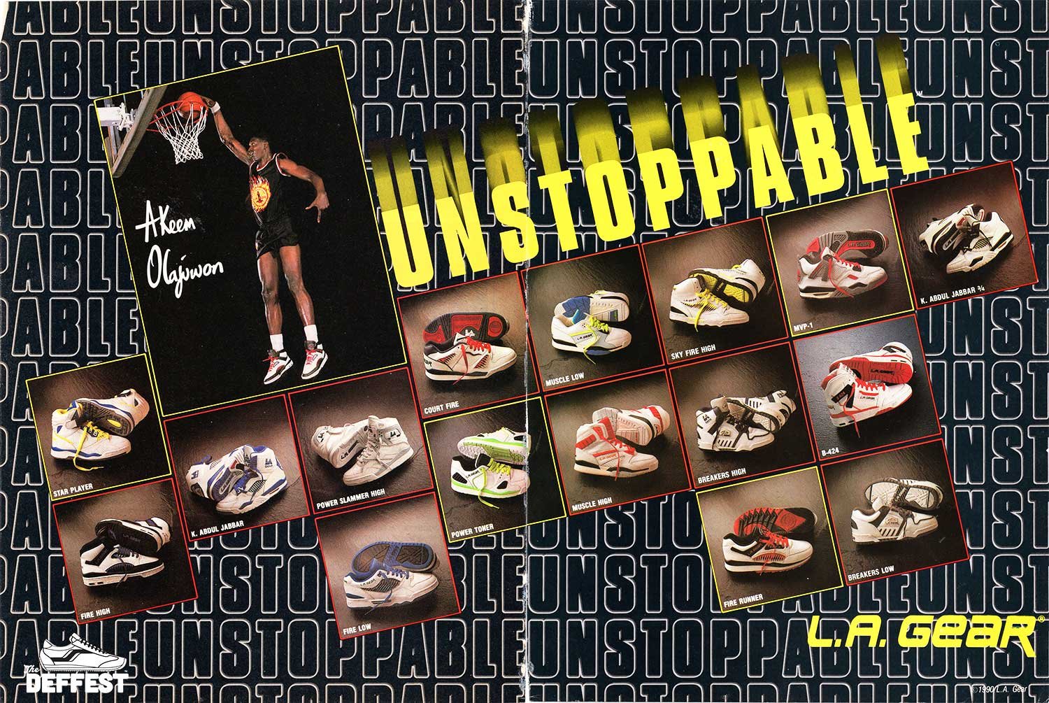 The Deffest®. A vintage and retro sneaker blog. — Hoop Stars: LA Gear 1990 Akeem  Olajuwon 'Unstoppable' Basketball Shoes Vintage High Top Sneakers