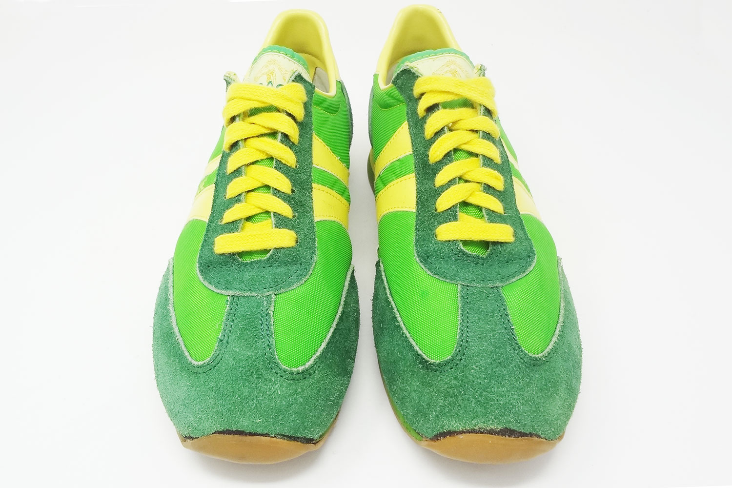 Vintage Jordache green and yellow sneakers front low profile @ The Deffest