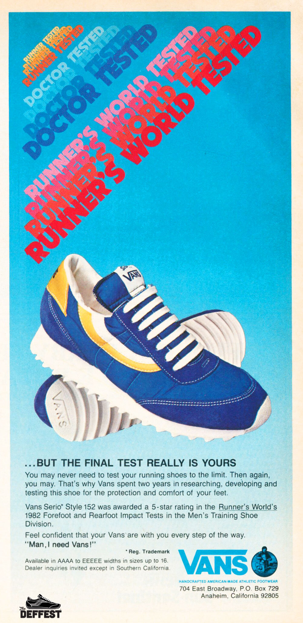 Harmoni Aftale at styre The Deffest®. A vintage and retro sneaker blog. — Vans Serio vintage 1982  running shoe ad