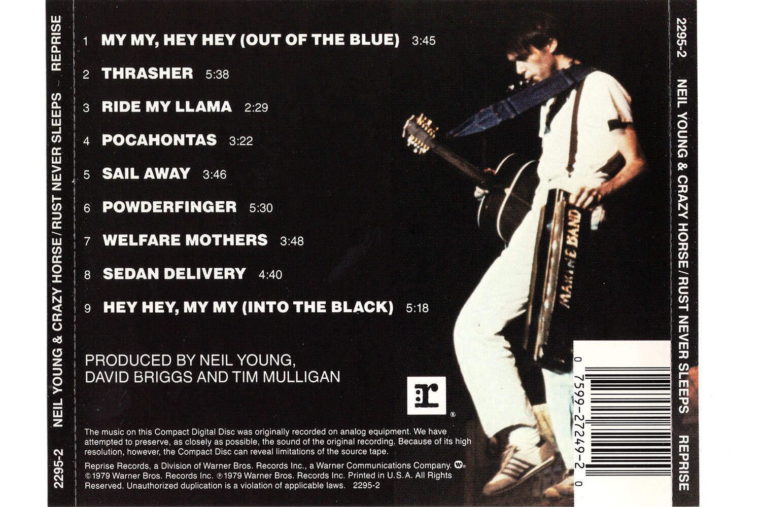 Neil Young Rust Never Sleeps rear cd cover with track list