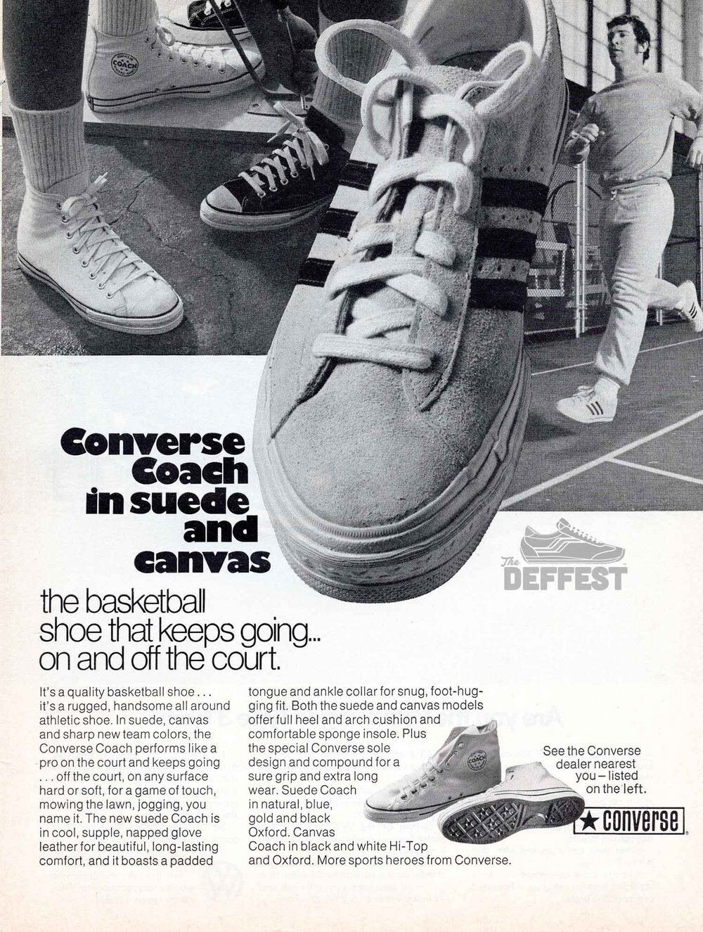 The Deffest®. A vintage and retro sneaker blog. — Converse Coach 3 stripe  vintage sneakers ad from 1972