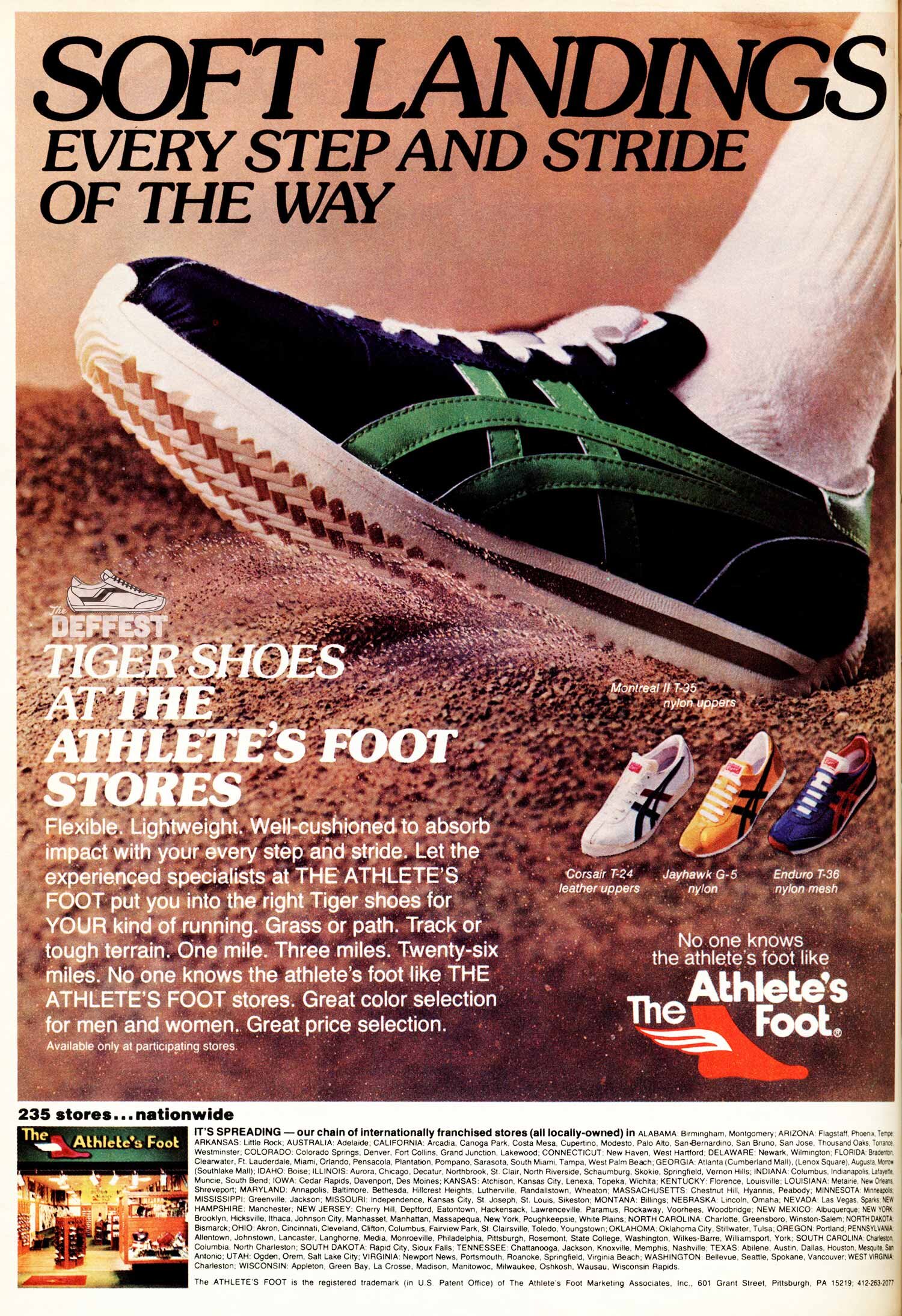 Deffest®. A vintage and sneaker blog. — Asics Onitsuka 1978 vintage sneaker ad featuring the Montreal II, Jayhawk and Enduro