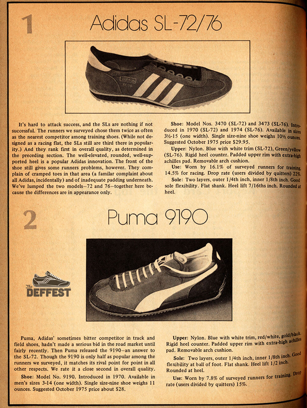 adidas SL 72 SL76 Puma 9190 vintage shoe models detail @ The Deffest