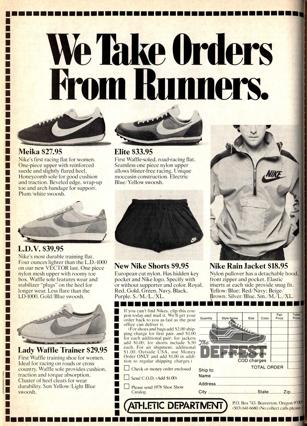 Alerta boicotear burbuja The Deffest®. A vintage and retro sneaker blog. — Nike Elite LDV Waffle  Meika and Brutting Lydiard 1978 vintage sneaker ad