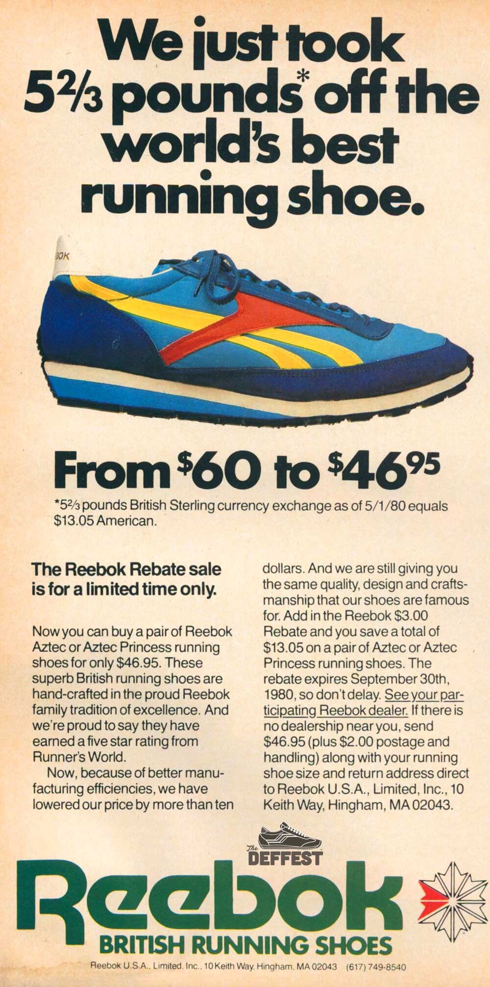 The Deffest®. A vintage and retro sneaker — Reebok Aztec 1980 vintage shoes ad
