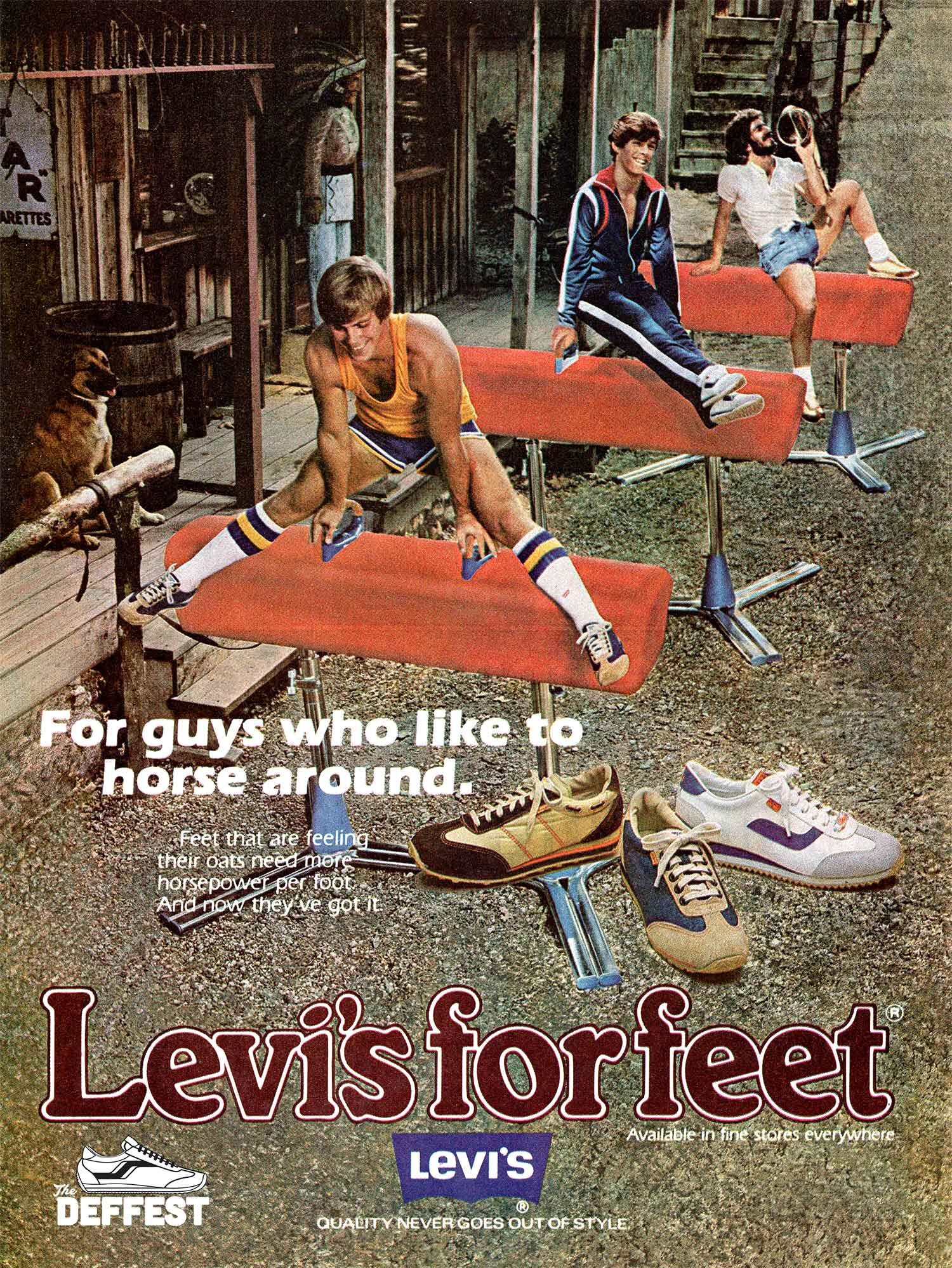 The Deffest®. A vintage and retro sneaker blog. — Levi's For Feet 1979 Vintage Sneakers Ad For like to horse around