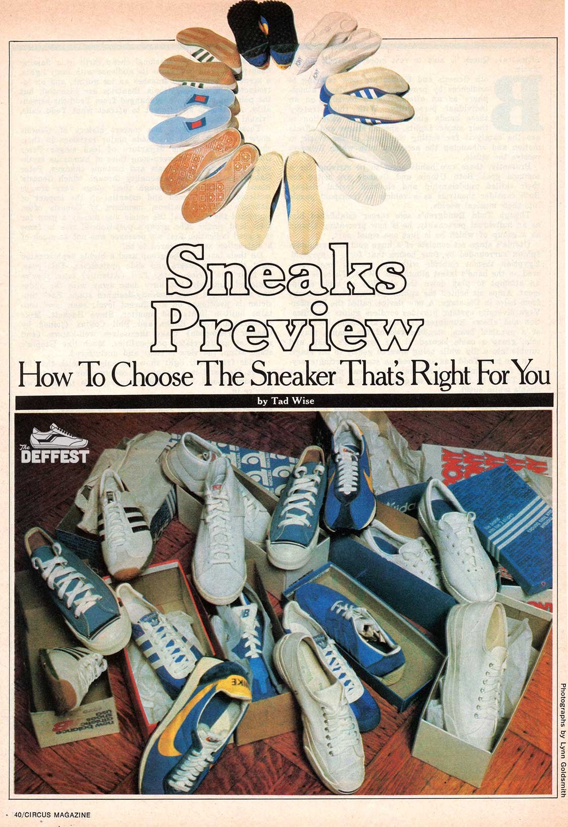 'Sneaks Preview' 1977 vintage article featuring Nike, adidas, Keds, New Balance and PONY sneakers