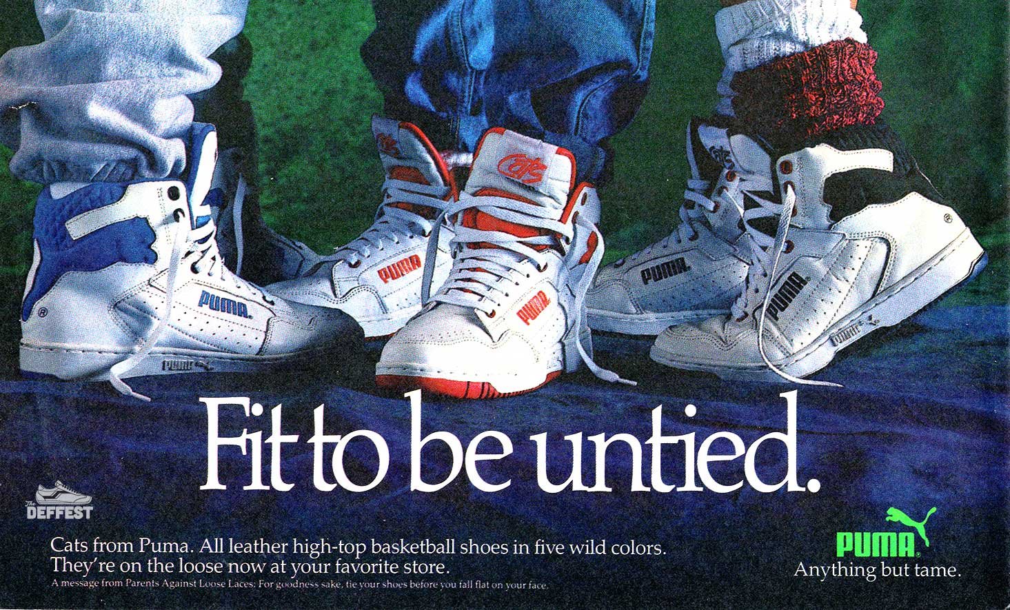 The Deffest®. A vintage and retro sneaker blog. — Hoop Stars: Puma 'Cats'  Fit to be untied 1988 Basketball Shoes Vintage High Top Sneakers