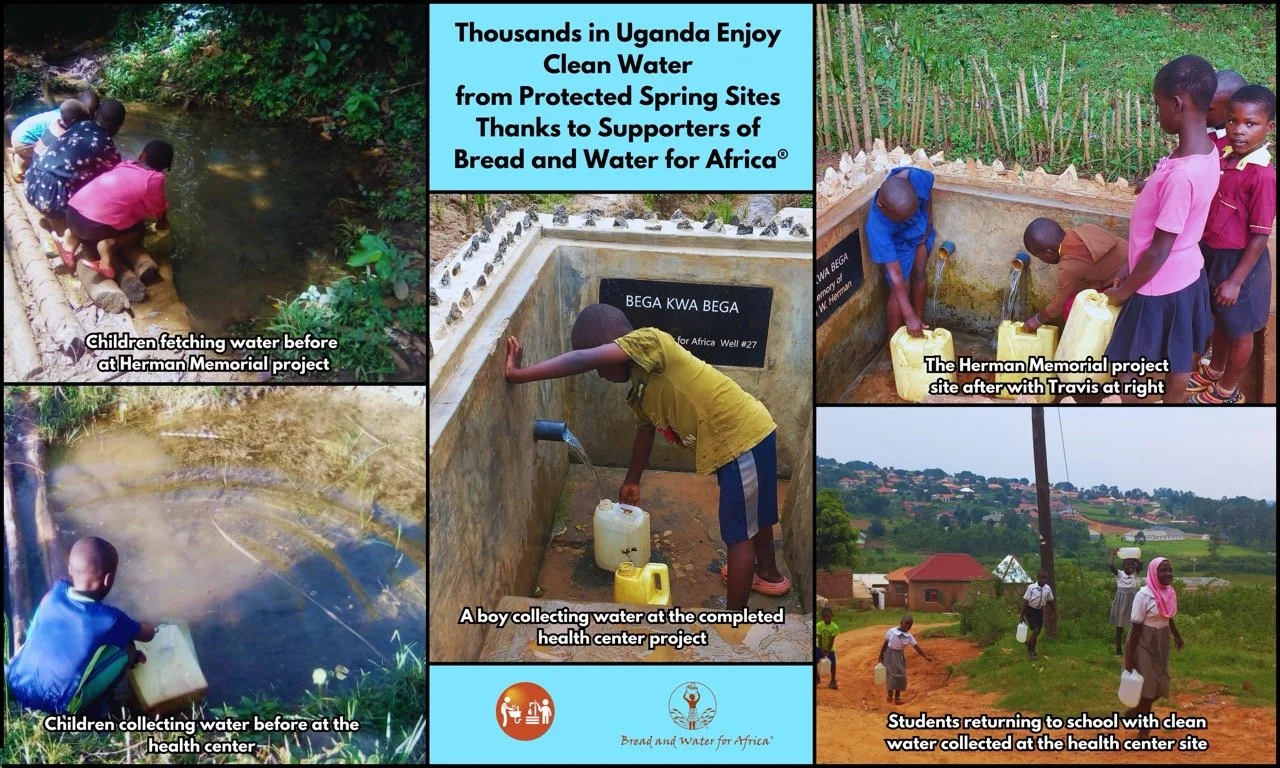 Bread and Water for Africa® Spring Protection Projects in Rural Uganda in 2024 Today Serving 8,500 Individuals, Schools, a Health Center, and More with Clean Water!