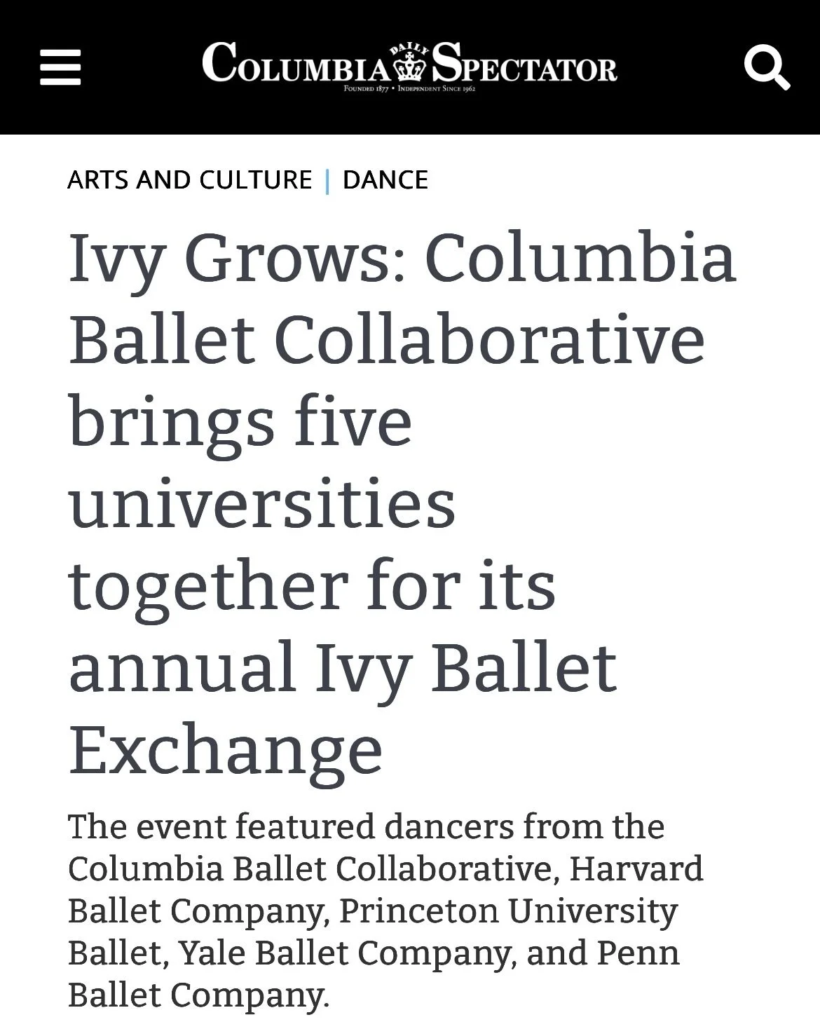 Read all about the Ivy Ballet Exchange in the @columbiaspec!

📰Link in bio