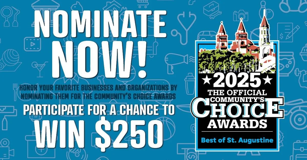 Graphic for the 2025 Official Community's Choice Awards promoting nominations for best family photographer from St. Augustine.