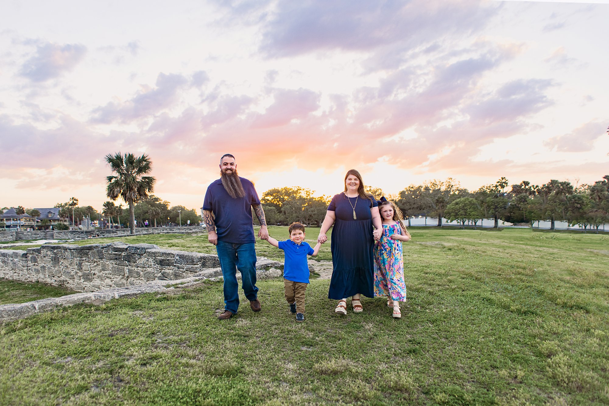 St. Augustine downtown photoshoot at the fort at sunset with kids and parents outside