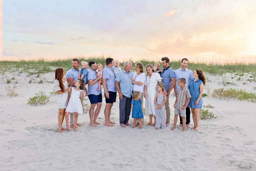 Family reunion at Crescent Beach in St. Augustine FL with grandparents and kids on vacation at sunset with best STA photogrpaher