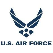 U.S. Air Force logo with stylized wings and text."