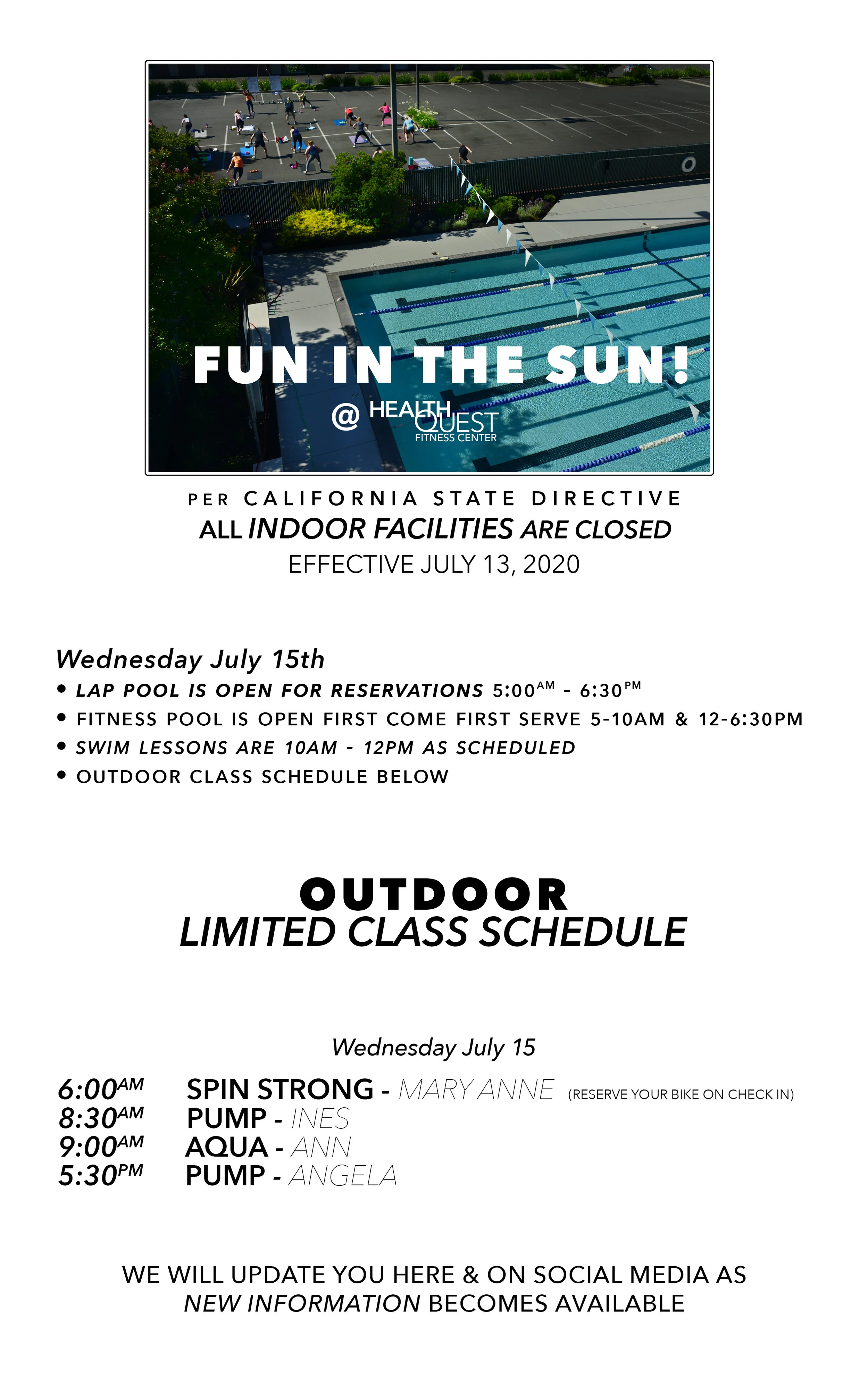 July 14 update Wednesday Schedule