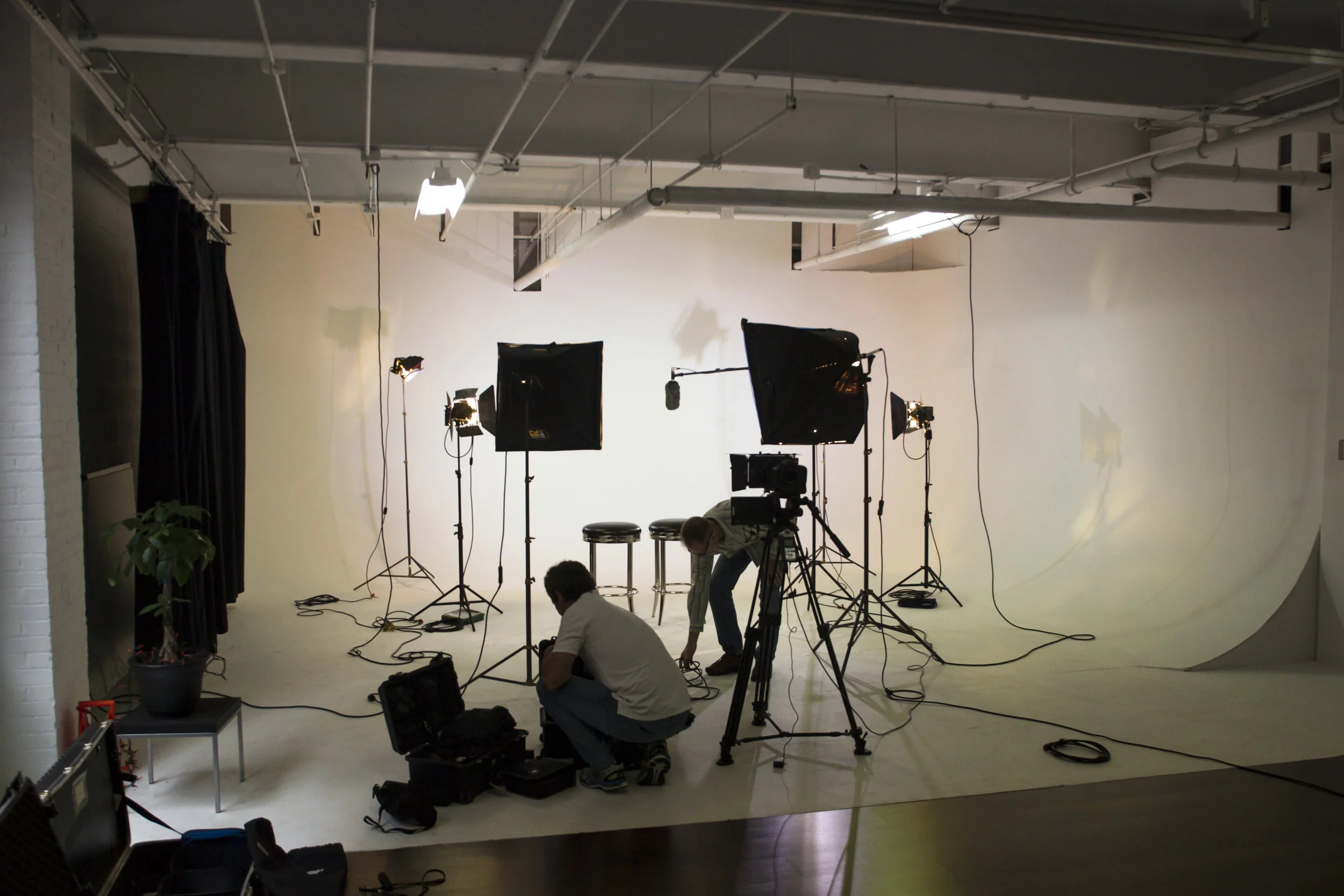 Studio set up for interview and testimonial segment.