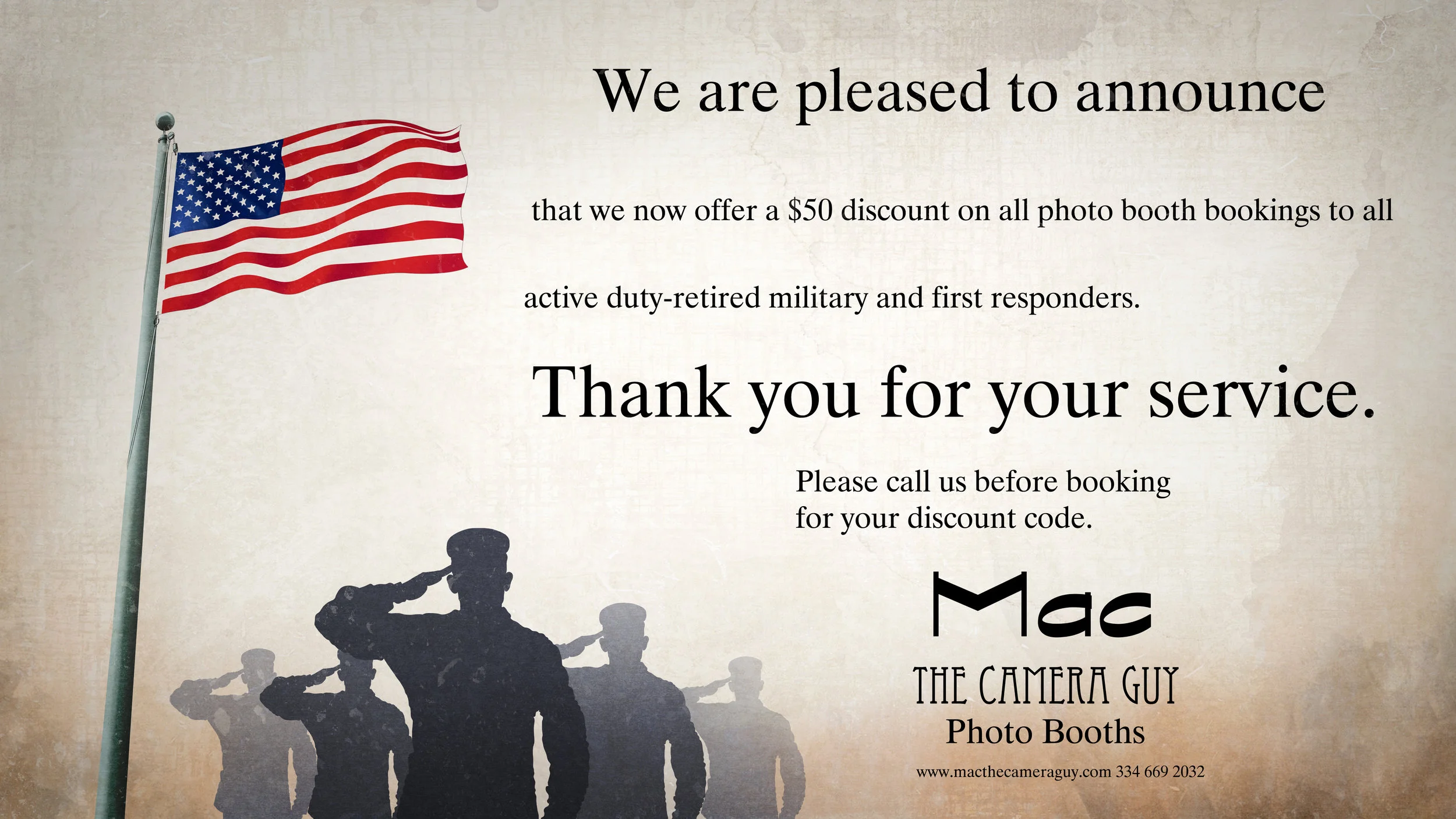 Military Discount for photo booth service in Montgomery Alabama