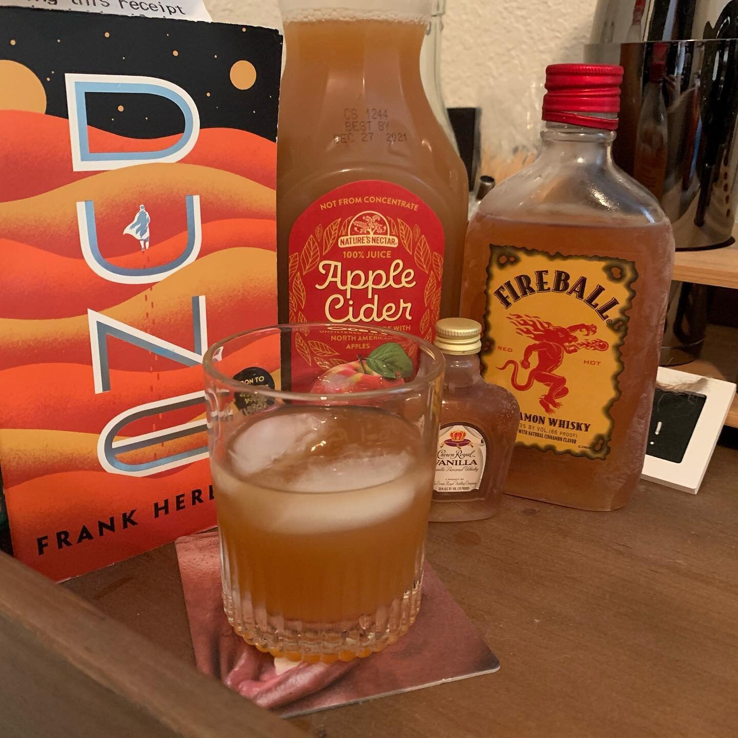 The Spice must flow with Dune and a Spiced Cider

&bull;1oz of Fireball
&bull;.5oz of vanilla whiskey
&bull;Top with apple cider
