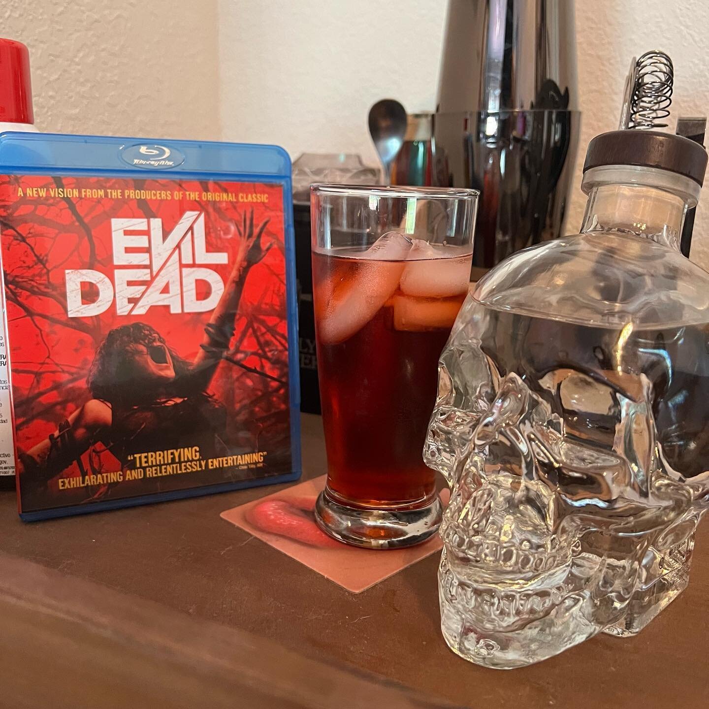 4th of July is cancelled, today is officially Halloween 2.

Evil Dead and a Bloodbath.
&bull;2.5oz Vodka
&bull;2oz Campari
&bull;.5oz triple sec
&bull;Splash of grenadine
&bull;Splash of simple syrup
&bull;Top with cola