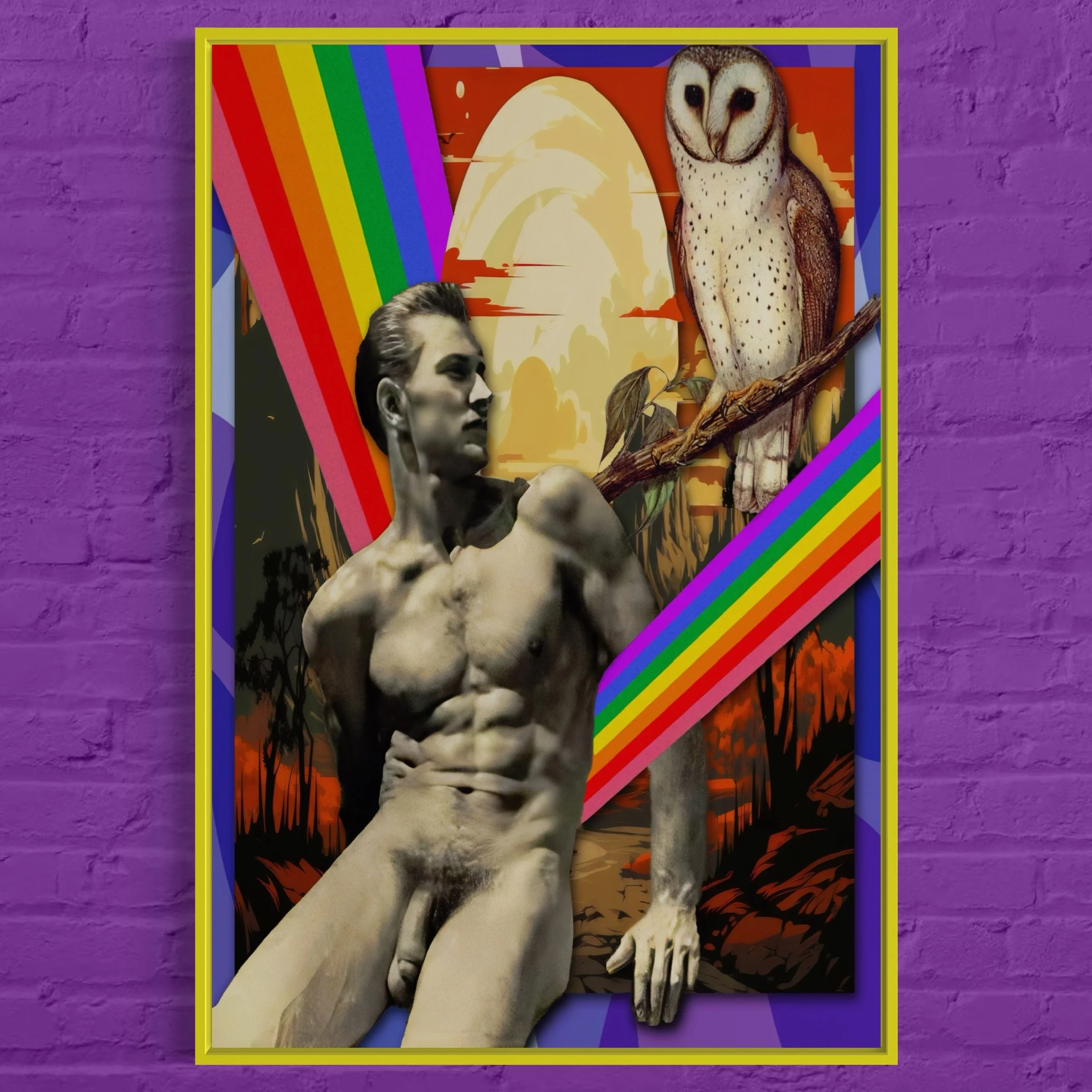 Whispers of Timeless Wisdom | Retro Surreal Nude Male Collage Art Print | Queer Mystic Aesthetic