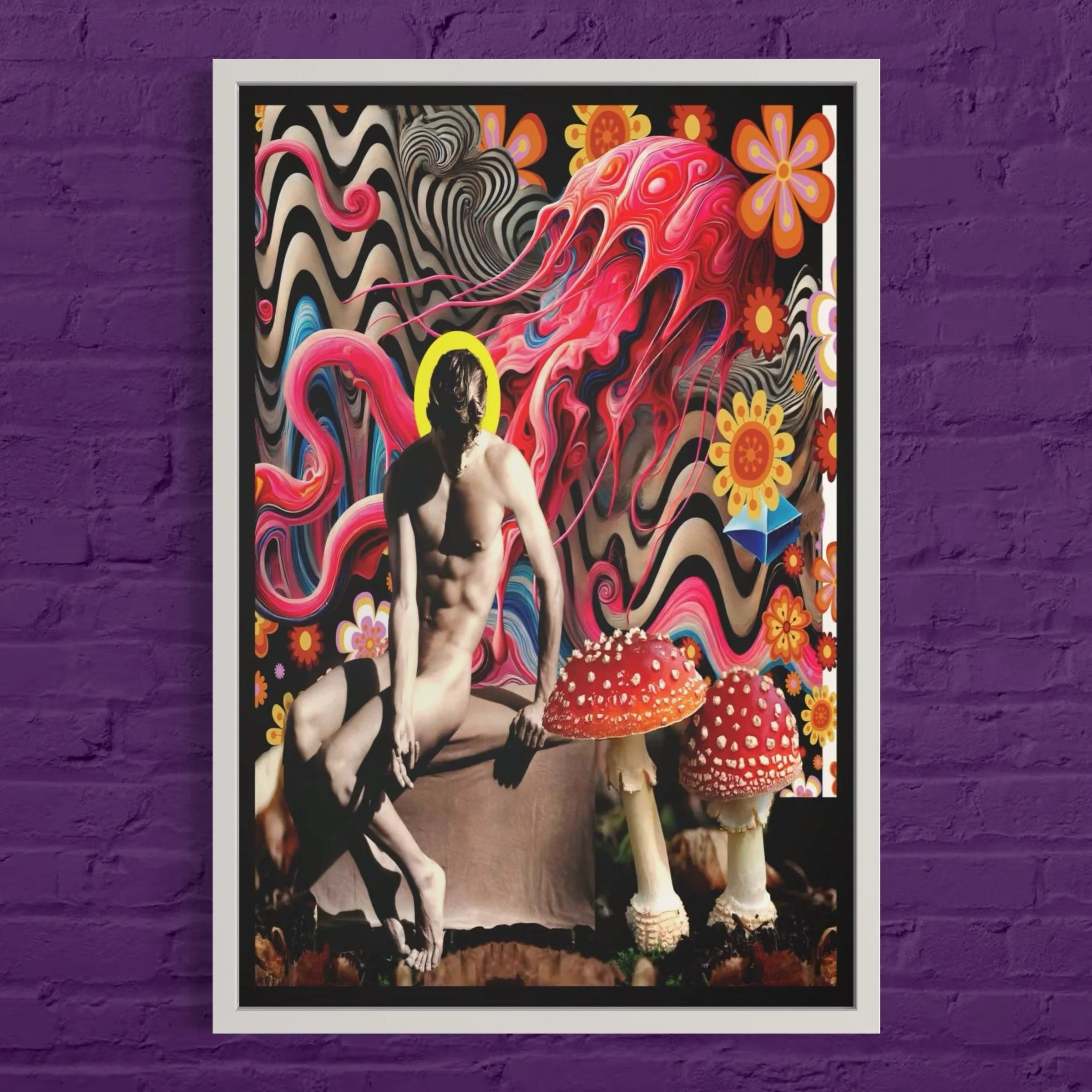 Title: The Divine Gesture, digital collage printed on stretched matte canvas, 2025