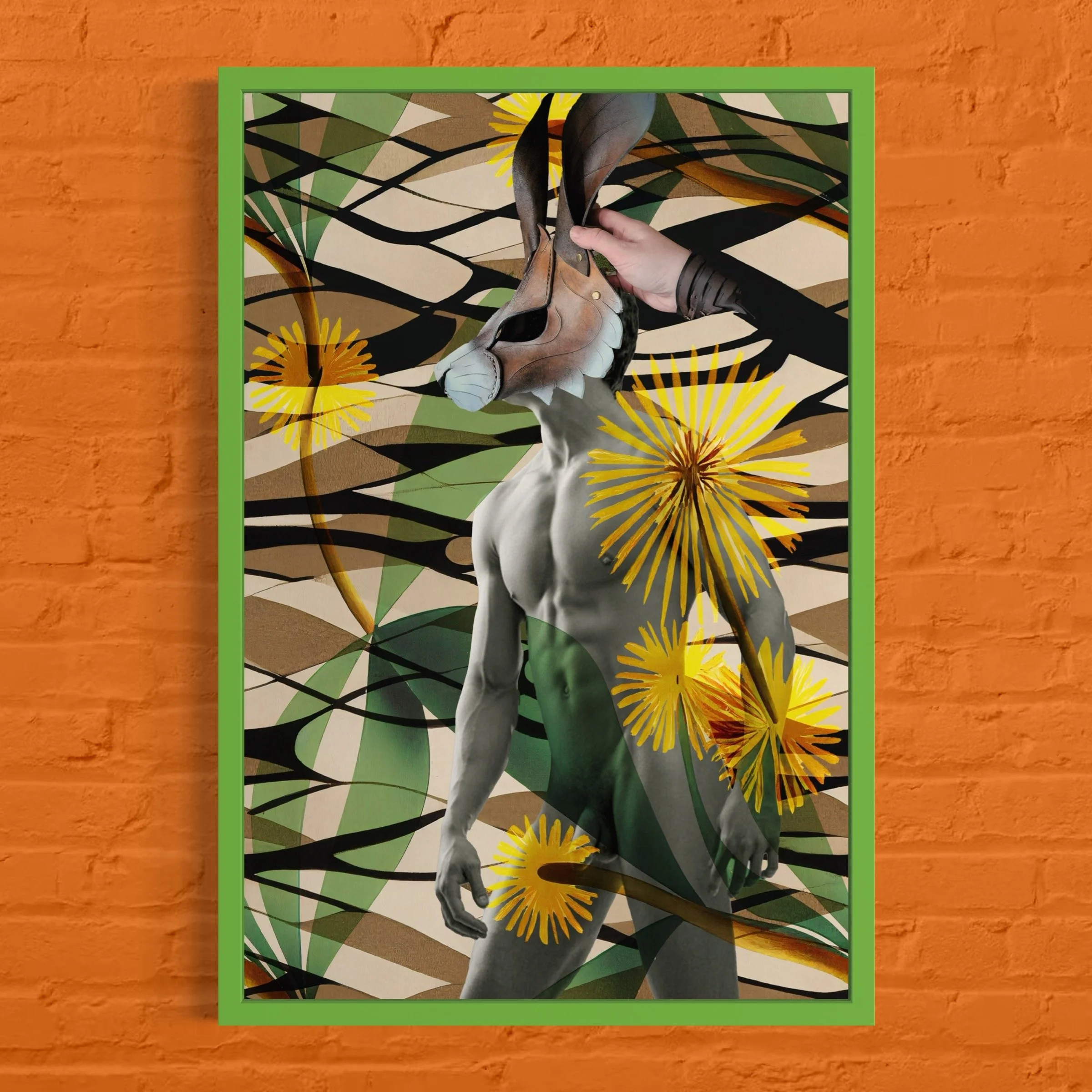 Canvas Print - Nude Male Rabbit Mask Dandelion Collage