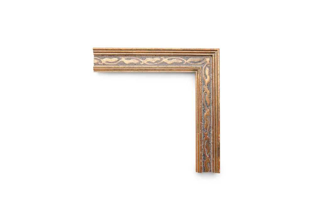 Cassetta 2 1/4” Italian Gold Cassetta with Pastiglia on a Weathered Black Panel. A traditional Italian profile aged and rubbed to echo a remnant of historical romance in art.