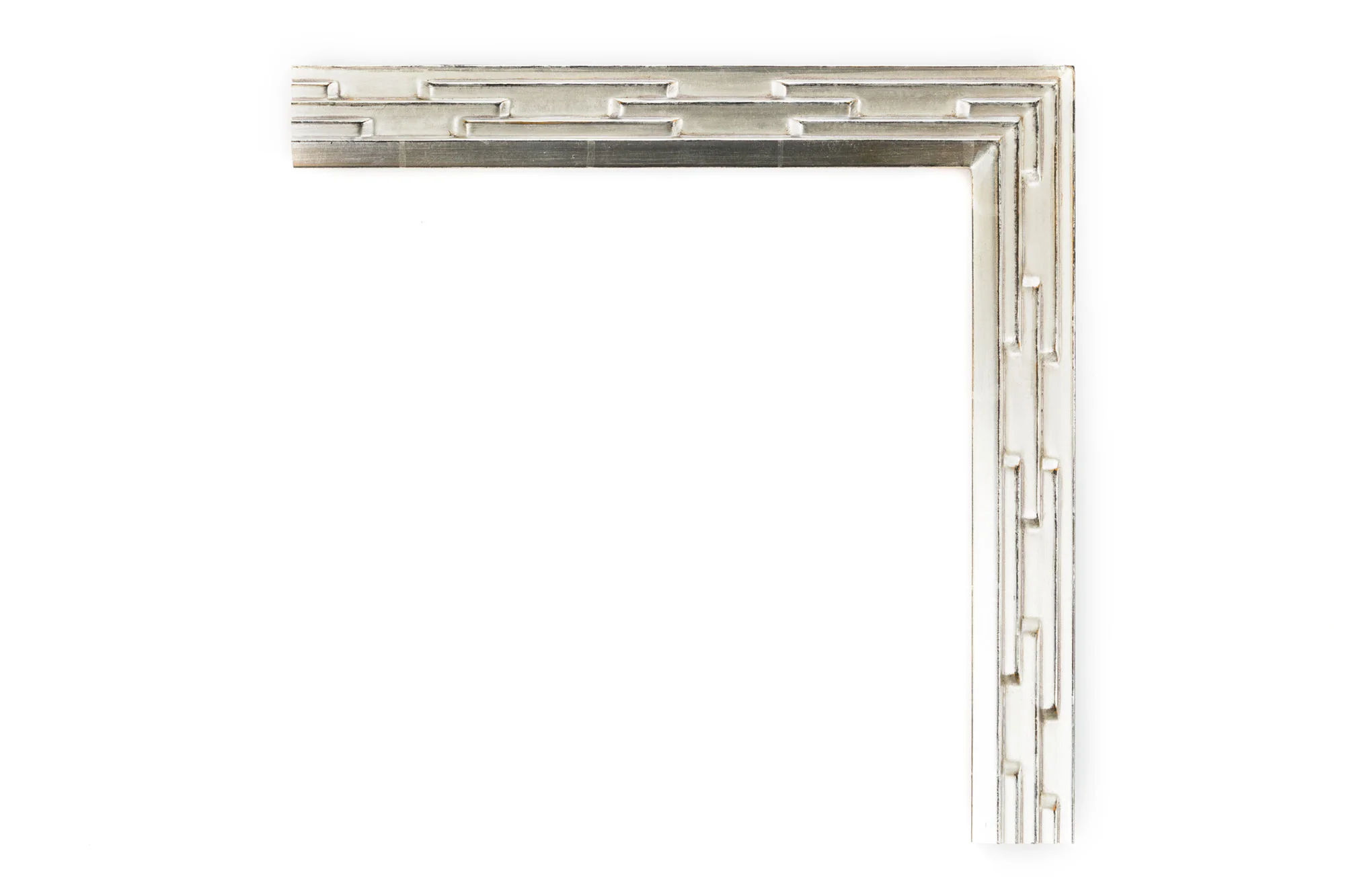 White Gold Tiered Art Deco 1 3/4" Clean white gold, tiered profile with art deco design