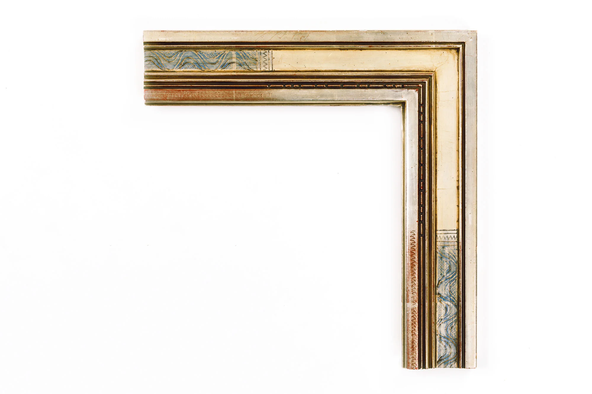 Bernard Badura White Gold 2 3/4" Badura-inspired Warm White Gold, Blue Engraved Design in Panel