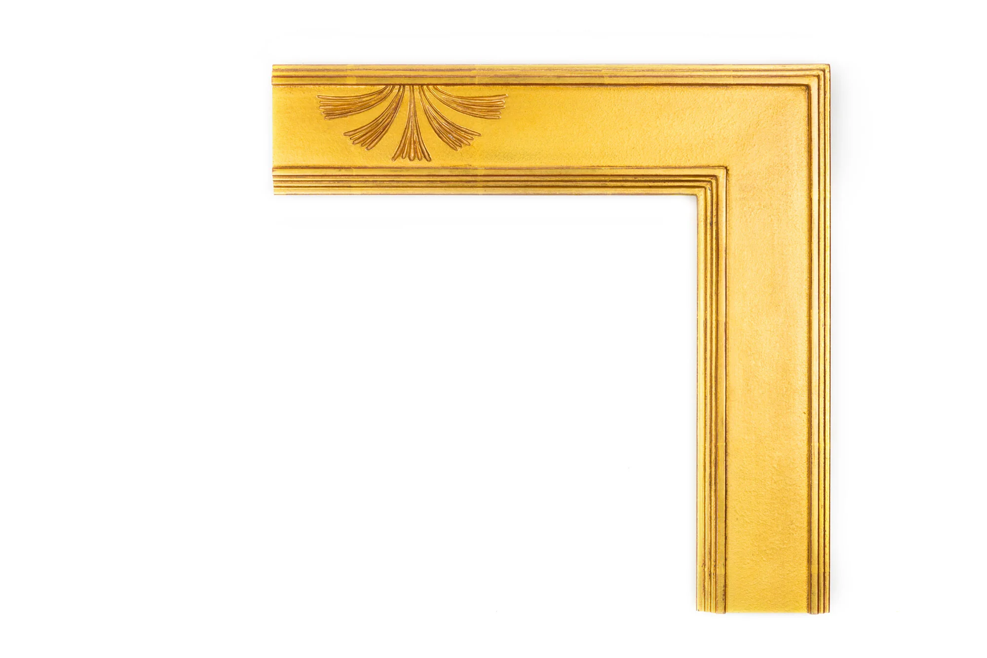 Gold Sunburst Cassetta 3 1/2" 22kt gold Cassetta with a single sunburst design panel, influenced by mid-century modern artwork and architecture
