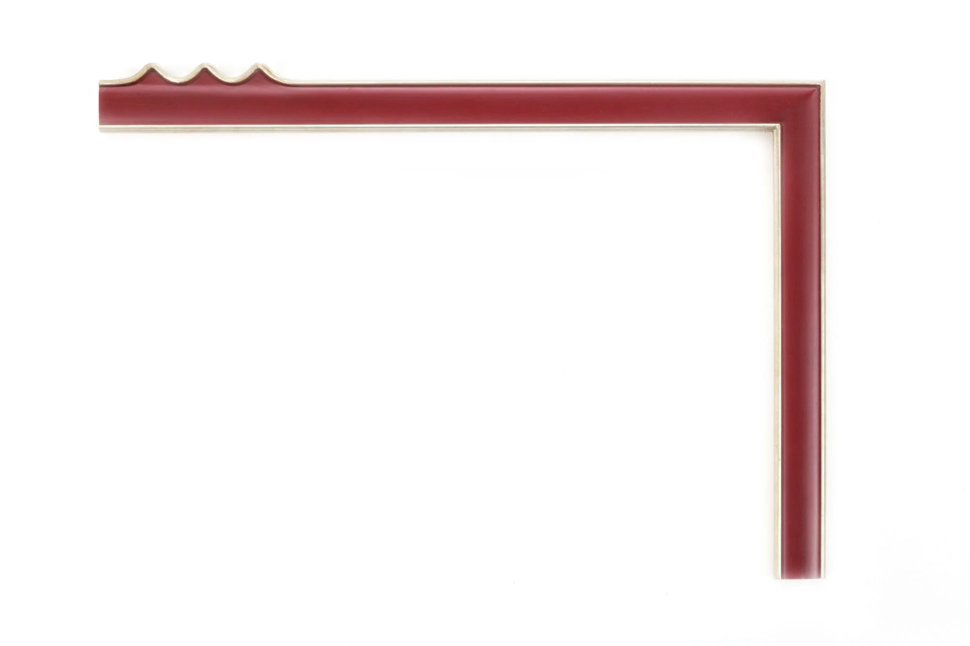 White Gold, Burgundy Panel 1 1/4" White gold with burgundy-painted panel, drawing frame, outer teeth design at center of each panel